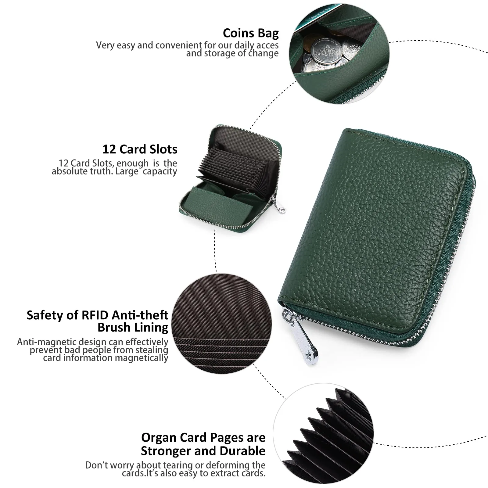 SENDEFN Portafogli da donna in vera Pelle, Cerniera Portamonete donna piccoli con cerniere, RFID Blocking Porta Carte di Credito, Pochette Piccolo - immagine 6