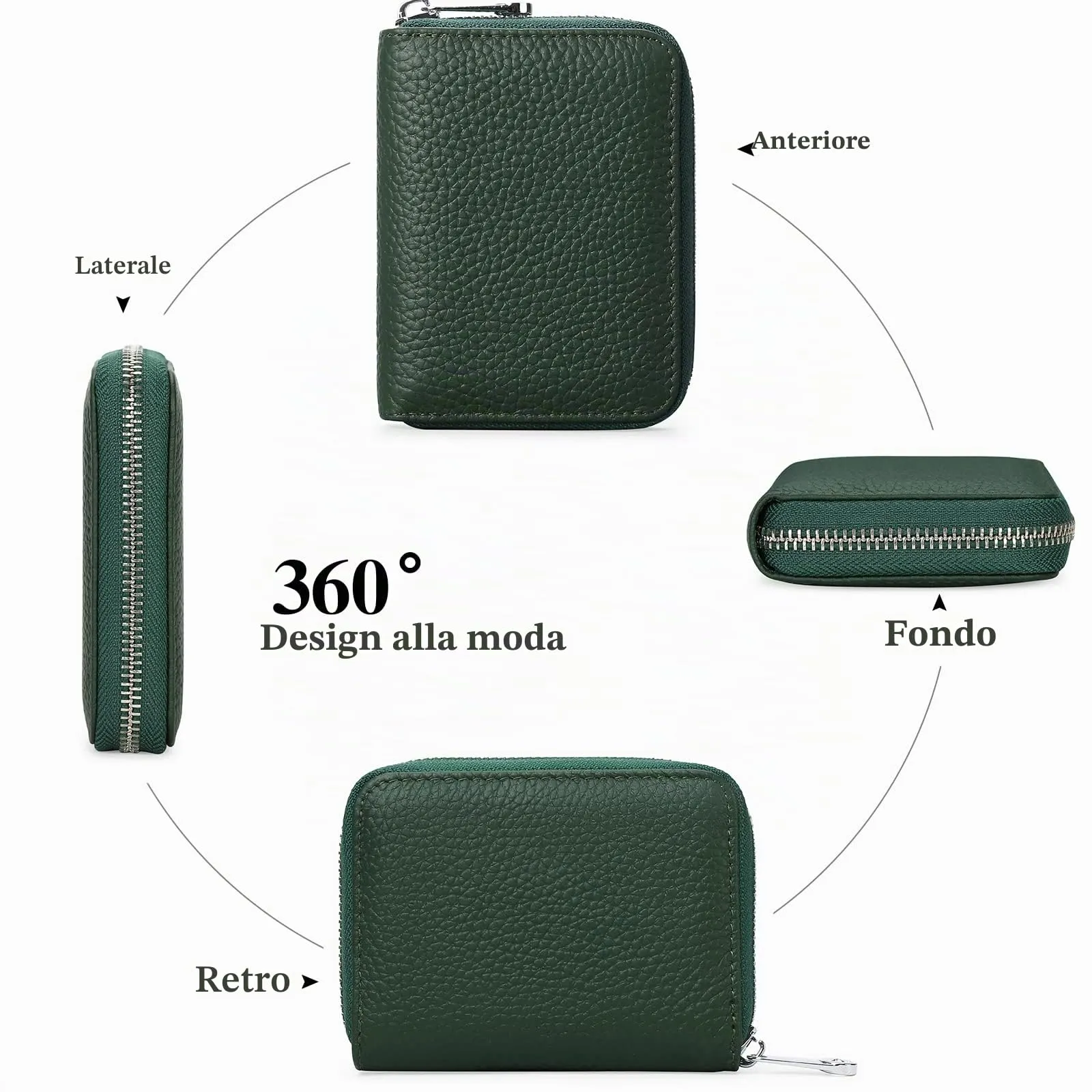 SENDEFN Portafogli da donna in vera Pelle, Cerniera Portamonete donna piccoli con cerniere, RFID Blocking Porta Carte di Credito, Pochette Piccolo - immagine 7