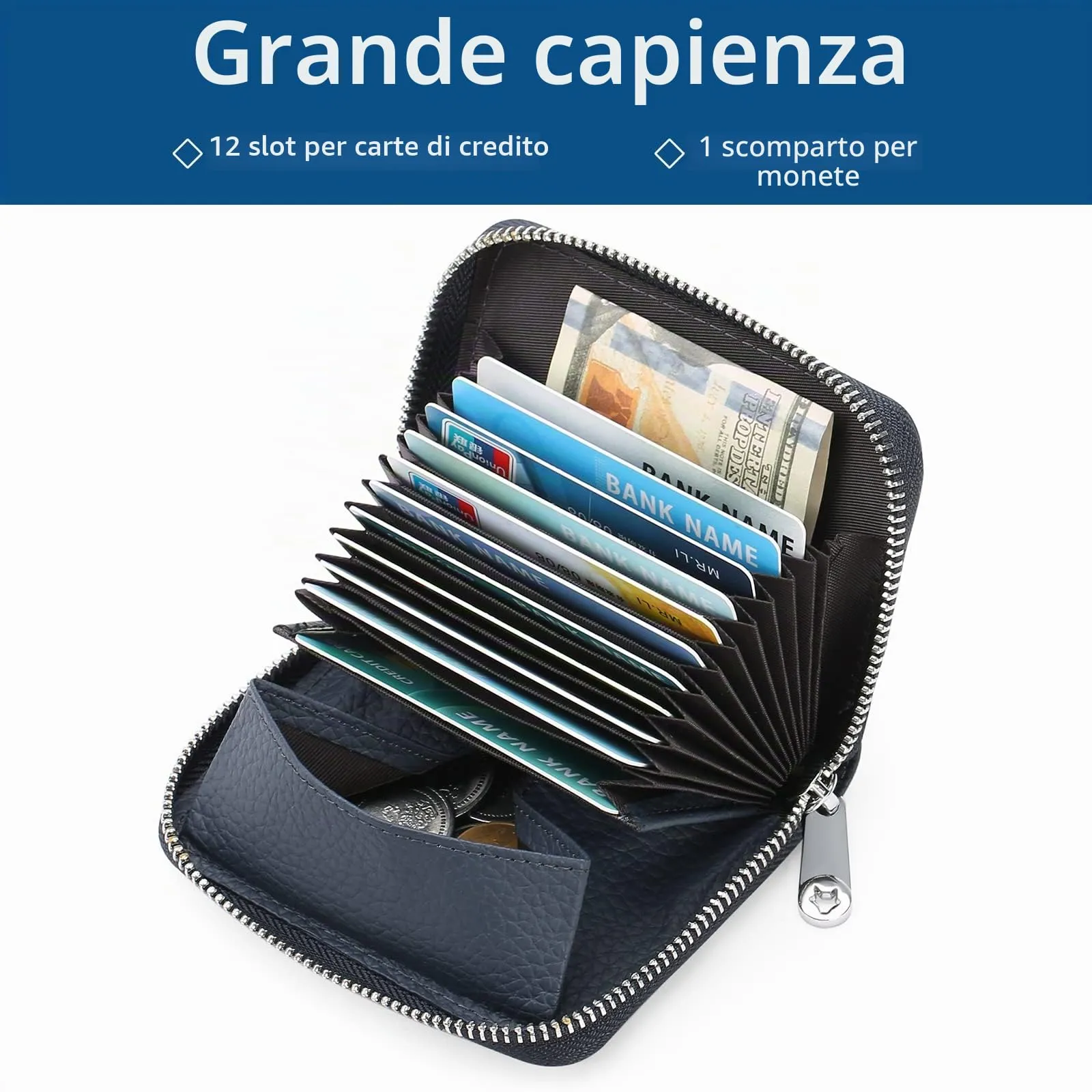 SENDEFN Portafogli da donna in vera Pelle, Cerniera Portamonete donna piccoli con cerniere, RFID Blocking Porta Carte di Credito, Pochette Piccolo - immagine 5