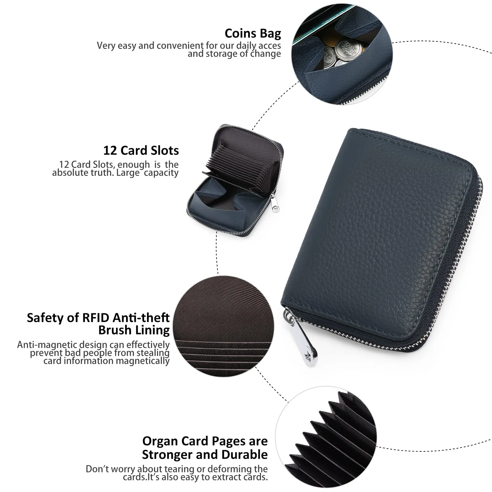 SENDEFN Portafogli da donna in vera Pelle, Cerniera Portamonete donna piccoli con cerniere, RFID Blocking Porta Carte di Credito, Pochette Piccolo - immagine 6
