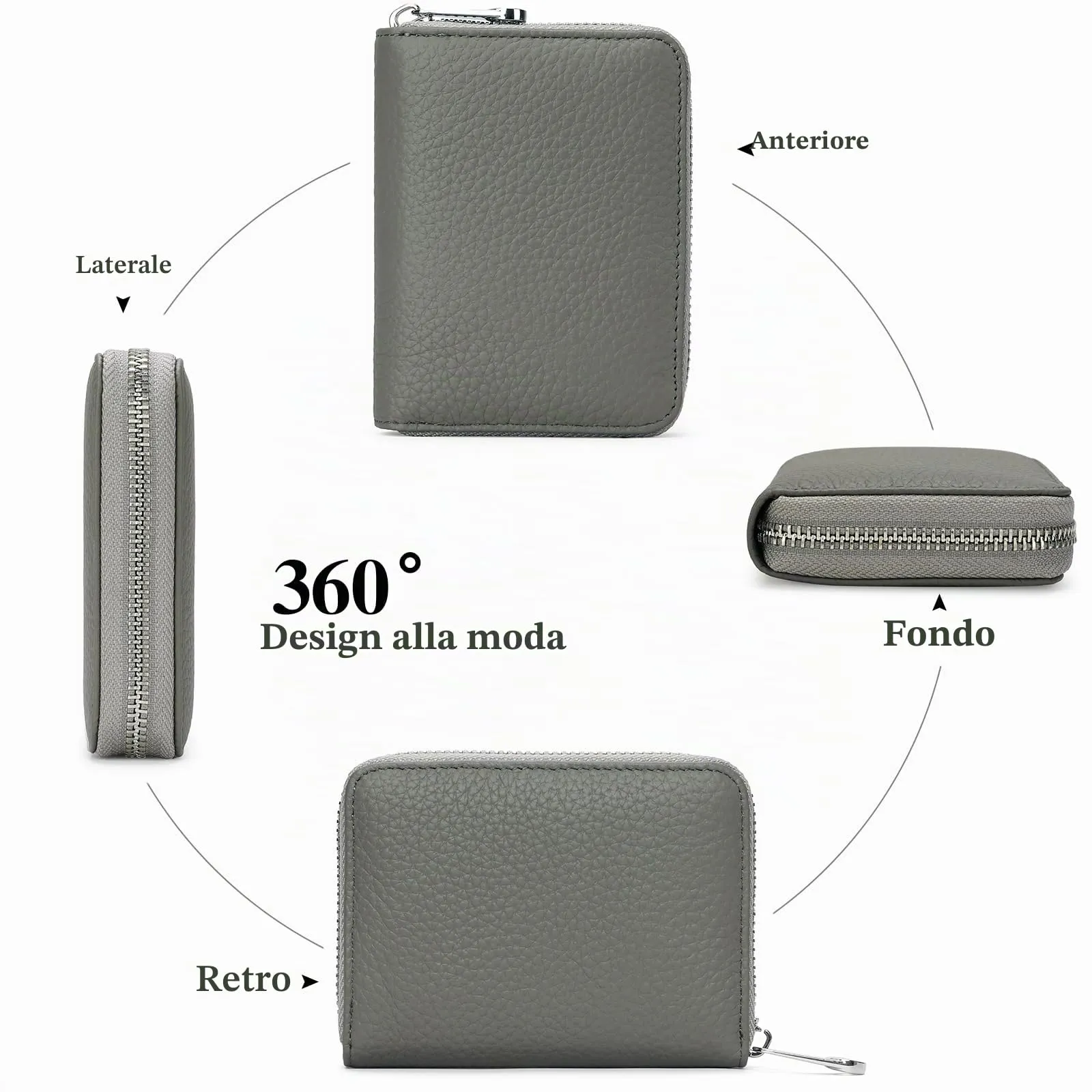 SENDEFN Portafogli da donna in vera Pelle, Cerniera Portamonete donna piccoli con cerniere, RFID Blocking Porta Carte di Credito, Pochette Piccolo - immagine 4