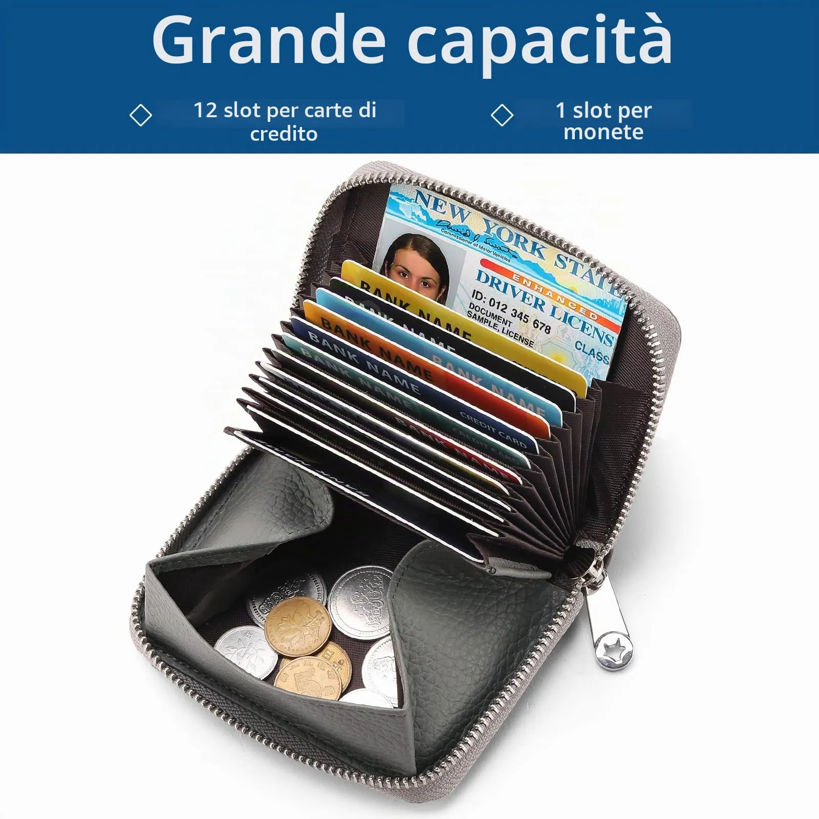 SENDEFN Portafogli da donna in vera Pelle, Cerniera Portamonete donna piccoli con cerniere, RFID Blocking Porta Carte di Credito, Pochette Piccolo - immagine 5