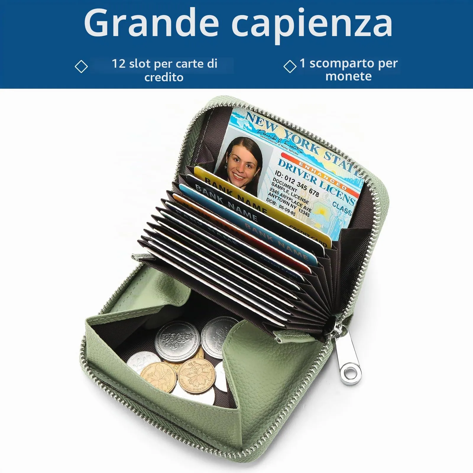 SENDEFN Portafogli da donna in vera Pelle, Cerniera Portamonete donna piccoli con cerniere, RFID Blocking Porta Carte di Credito, Pochette Piccolo - immagine 5