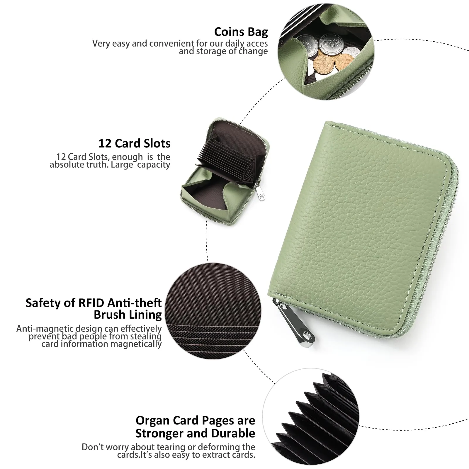 SENDEFN Portafogli da donna in vera Pelle, Cerniera Portamonete donna piccoli con cerniere, RFID Blocking Porta Carte di Credito, Pochette Piccolo - immagine 6