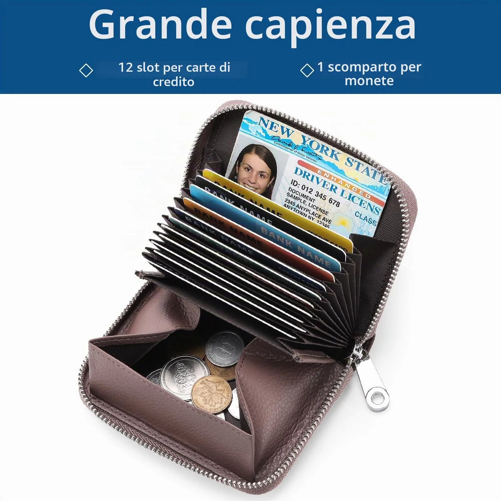 SENDEFN Portafogli da donna in vera Pelle, Cerniera Portamonete donna piccoli con cerniere, RFID Blocking Porta Carte di Credito, Pochette Piccolo - immagine 5