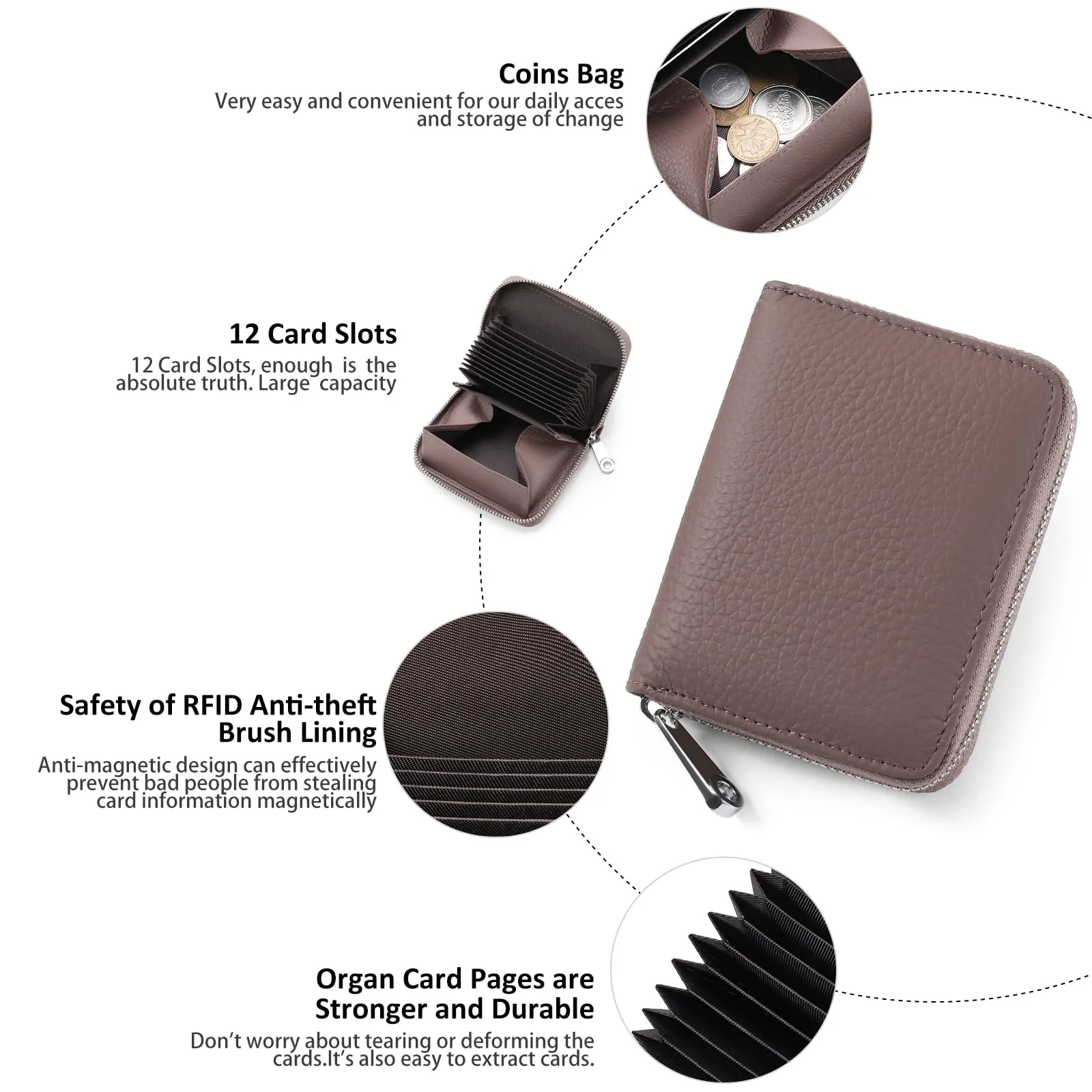 SENDEFN Portafogli da donna in vera Pelle, Cerniera Portamonete donna piccoli con cerniere, RFID Blocking Porta Carte di Credito, Pochette Piccolo - immagine 6