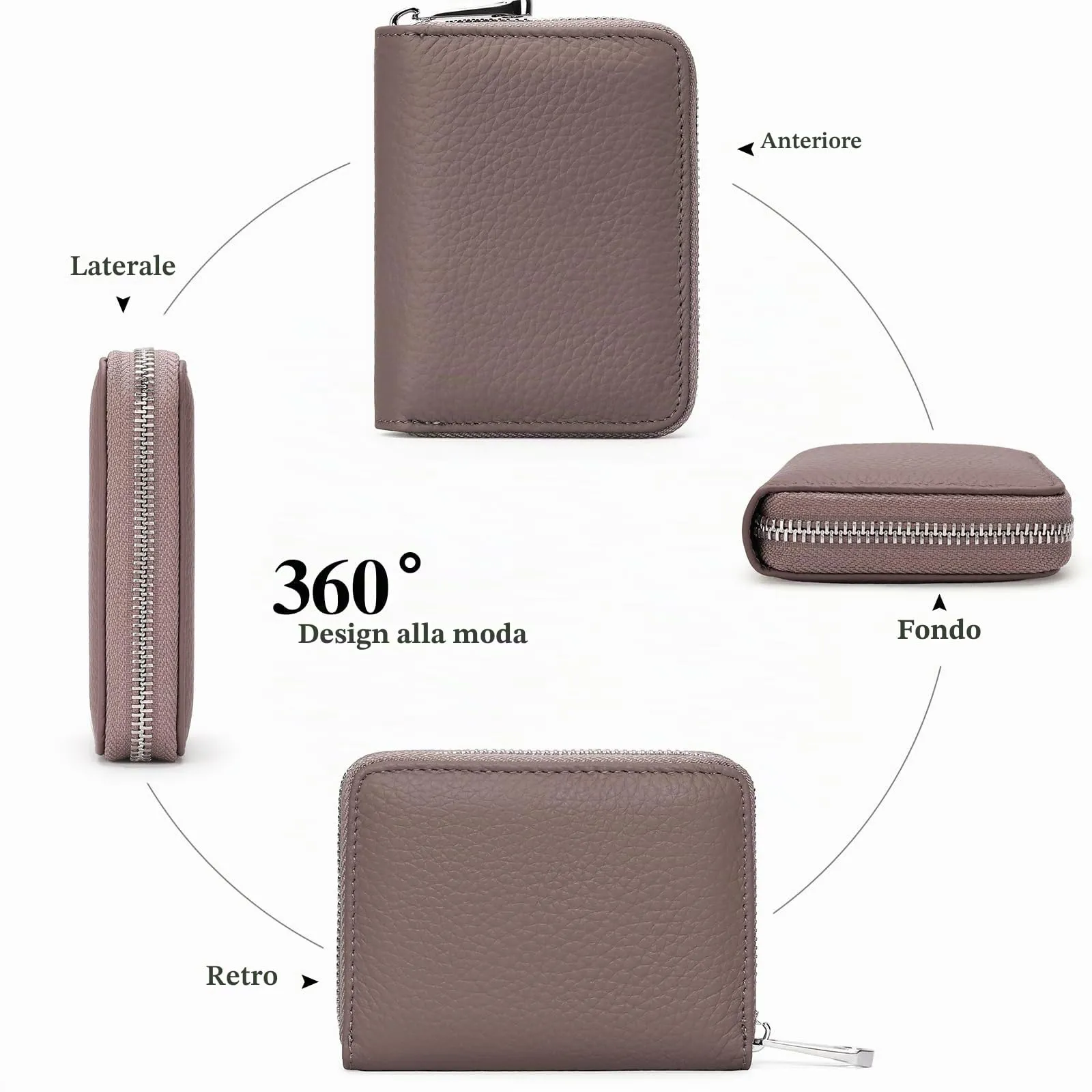 SENDEFN Portafogli da donna in vera Pelle, Cerniera Portamonete donna piccoli con cerniere, RFID Blocking Porta Carte di Credito, Pochette Piccolo - immagine 7