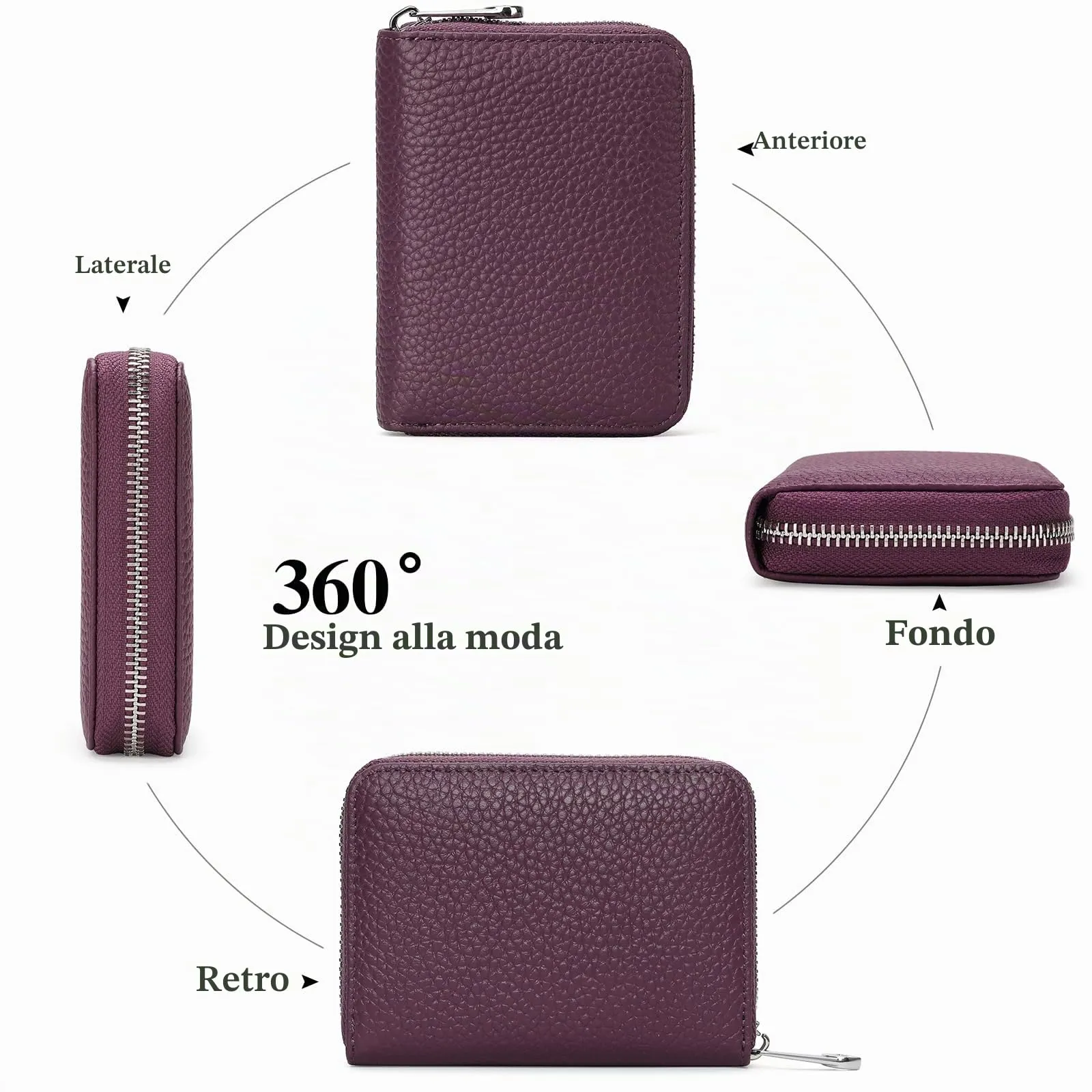 SENDEFN Portafogli da donna in vera Pelle, Cerniera Portamonete donna piccoli con cerniere, RFID Blocking Porta Carte di Credito, Pochette Piccolo - immagine 4