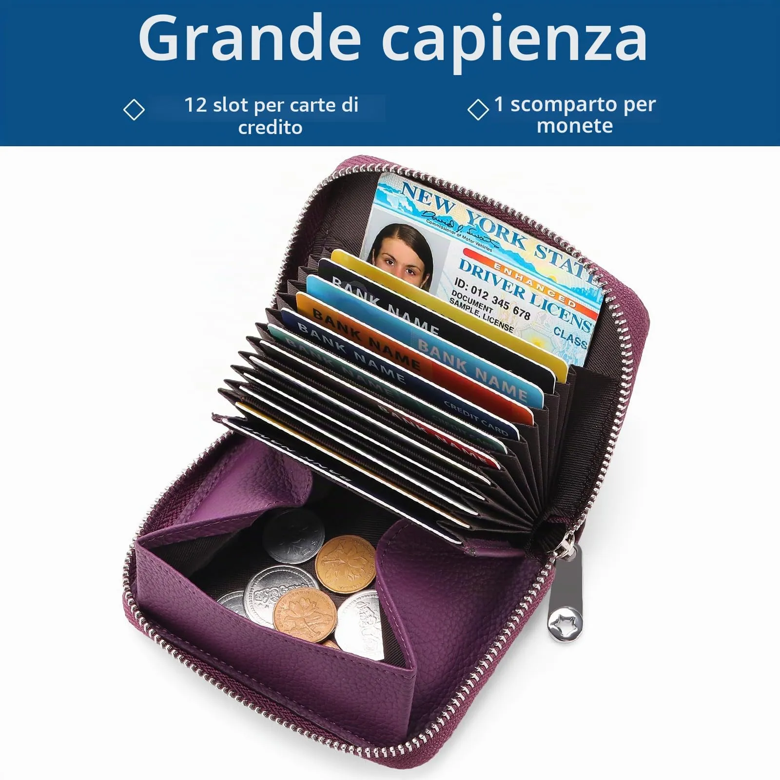 SENDEFN Portafogli da donna in vera Pelle, Cerniera Portamonete donna piccoli con cerniere, RFID Blocking Porta Carte di Credito, Pochette Piccolo - immagine 5