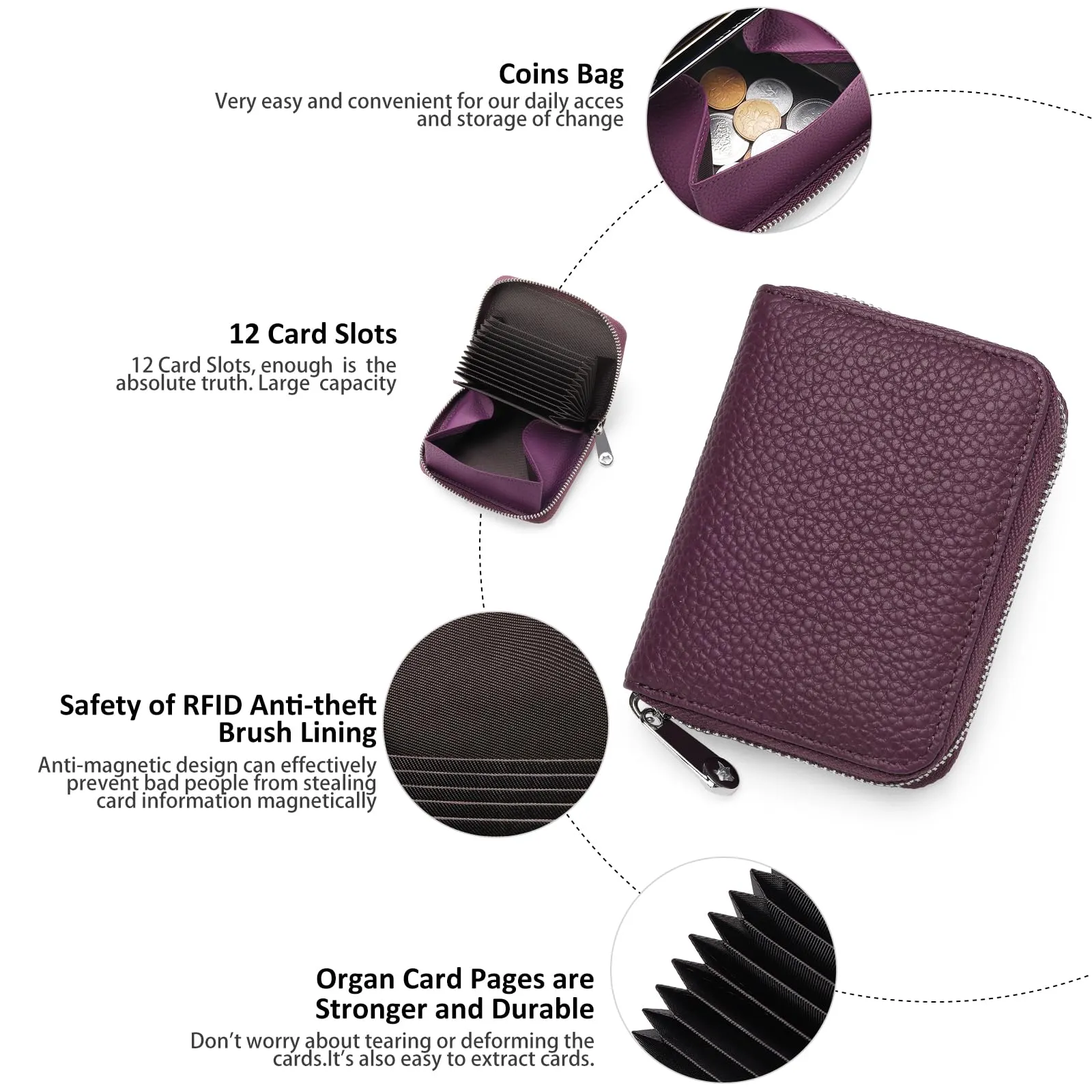 SENDEFN Portafogli da donna in vera Pelle, Cerniera Portamonete donna piccoli con cerniere, RFID Blocking Porta Carte di Credito, Pochette Piccolo - immagine 6