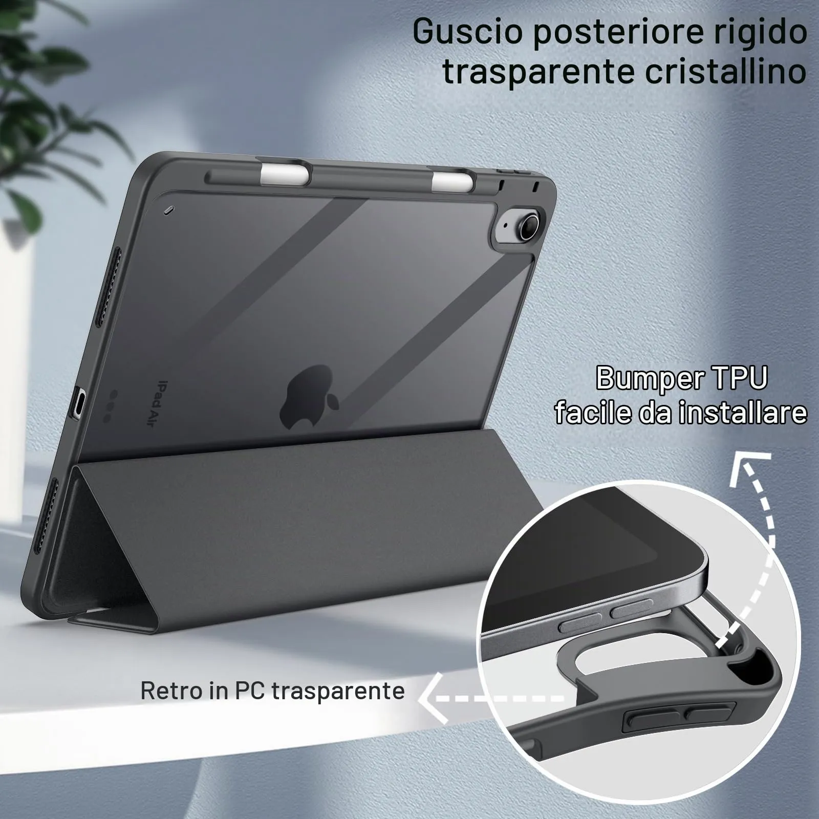 JETech Custodia per iPad Air 11" M4/M3/M2 & Air 5/4, Grigio Scuro - immagine 3