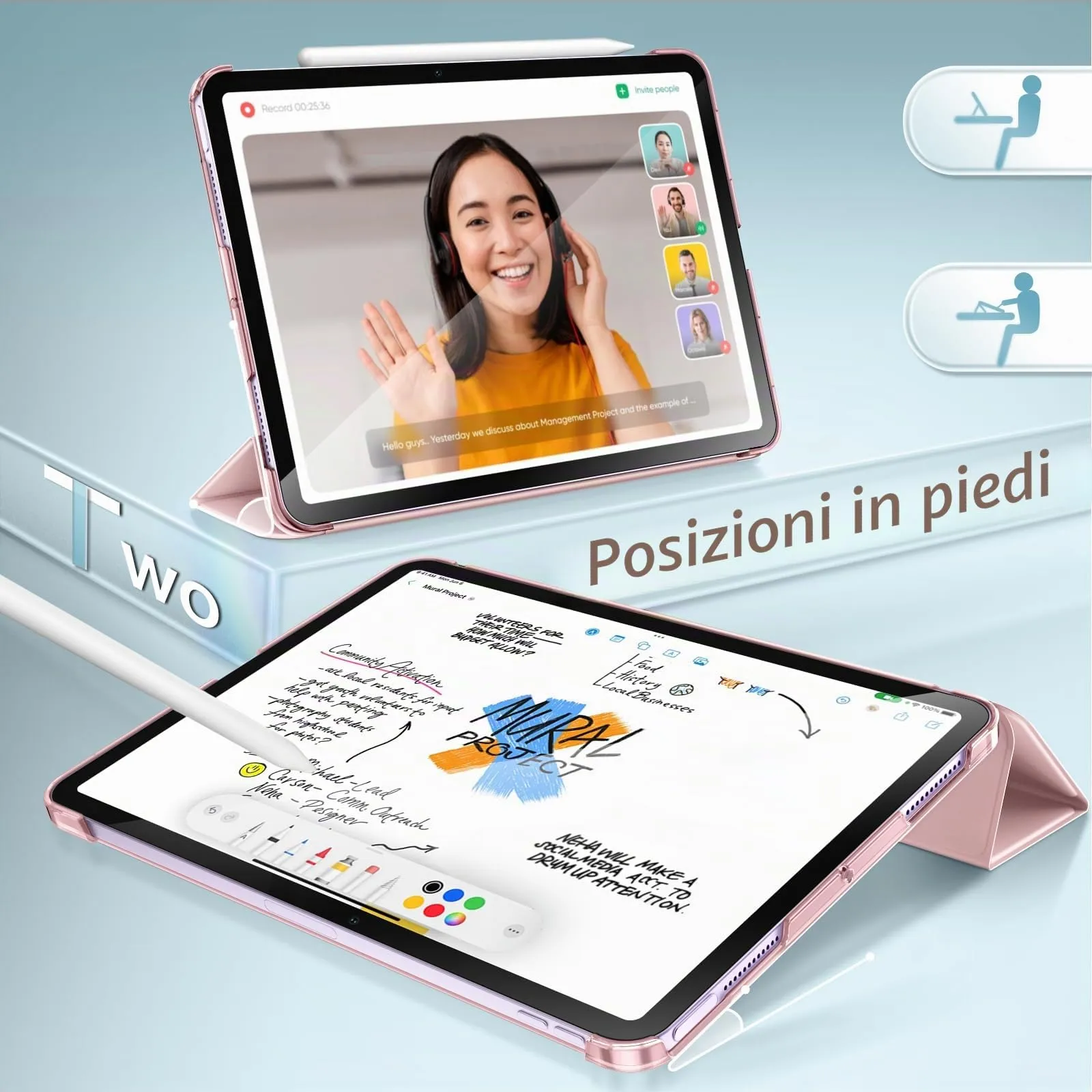 JETech Custodia per iPad Air 11" M4/M3/M2 & Air 5/4, Rosa - immagine 5