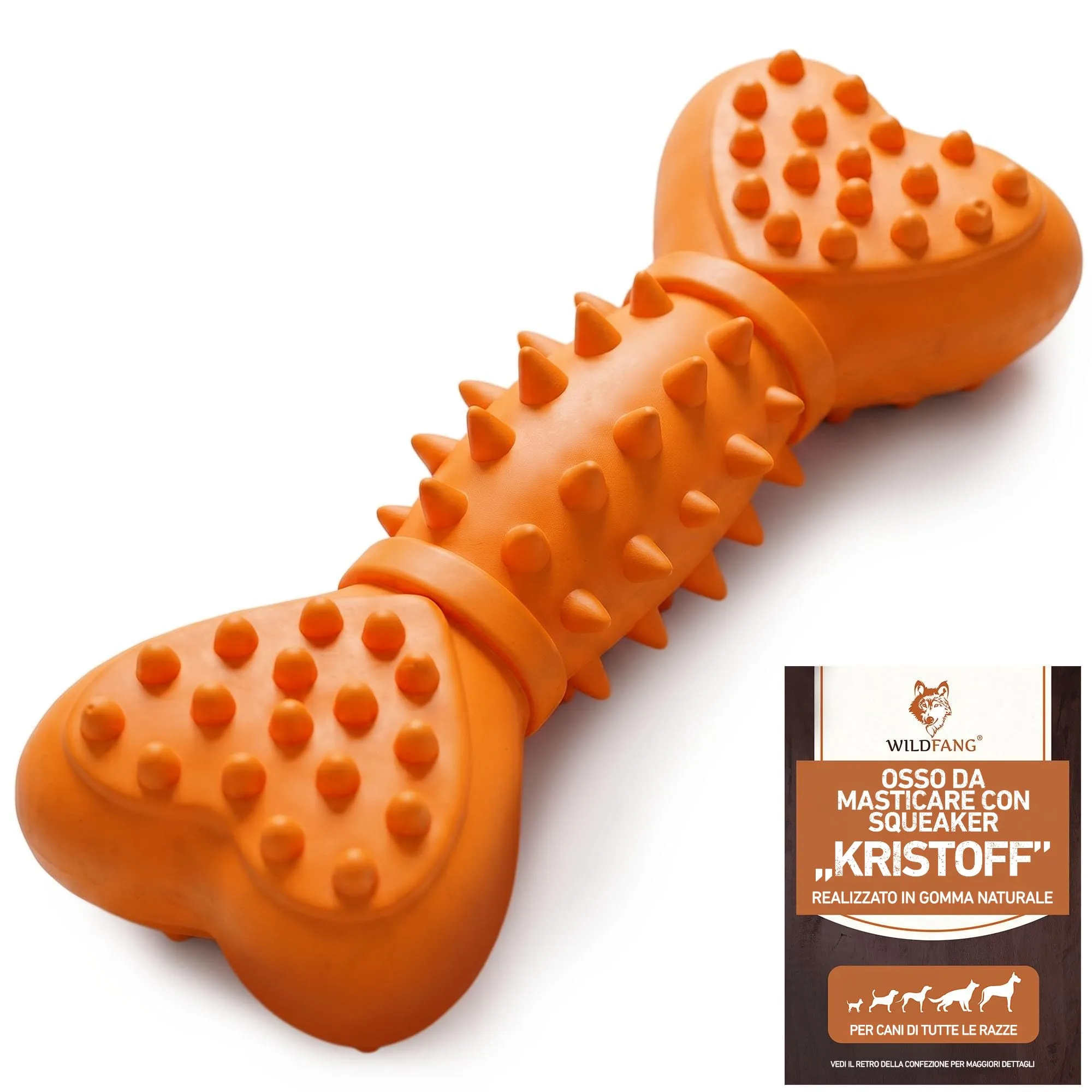 Wildfang® Gioco per Cani con Squeaker per Masticatori Forti, Kristoff – Osso in Gomma Naturale, Igiene Dentale, Indistruttibile - immagine 1