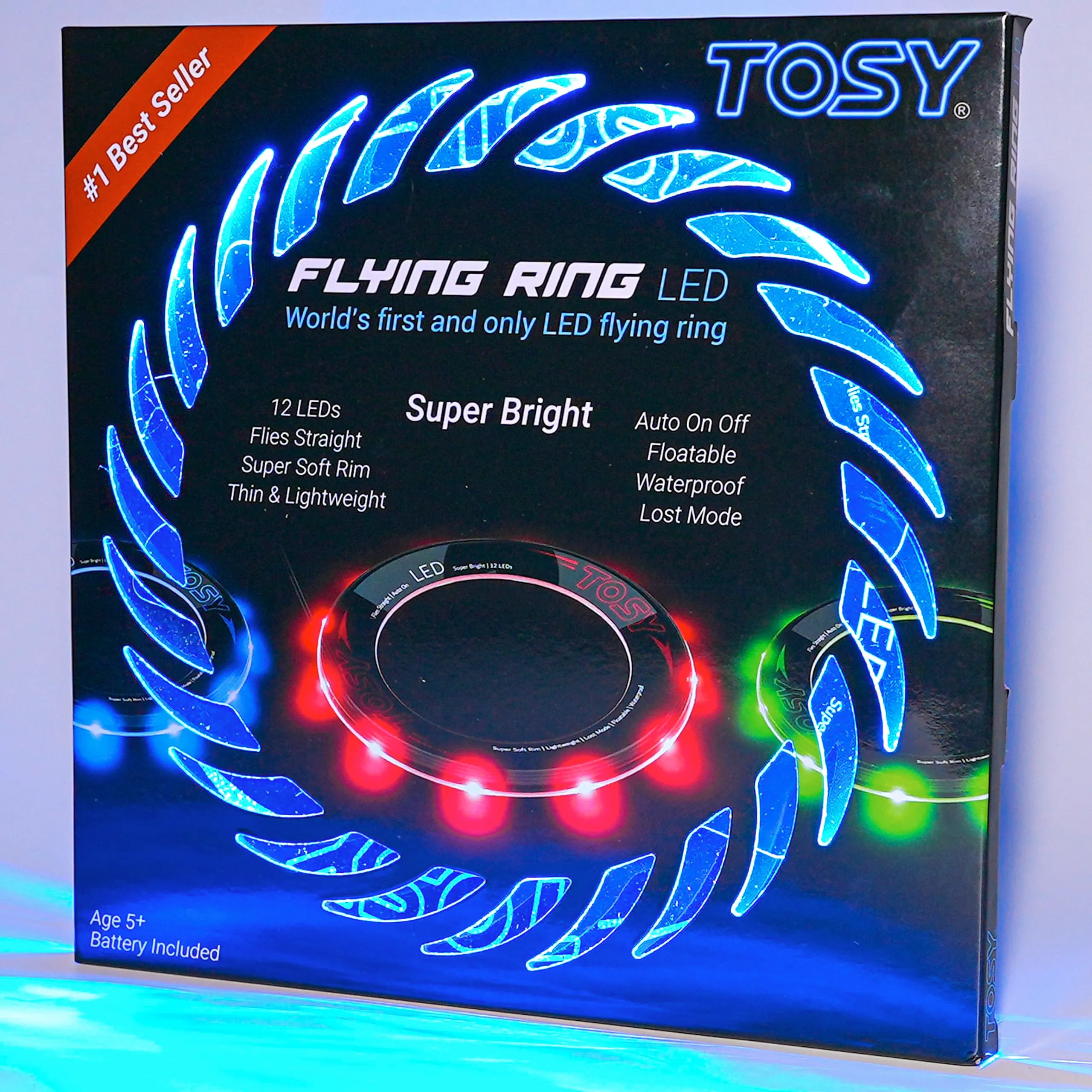 TOSY Flying Ring – 12 LED monocolore, super luminoso, Lost Mode, auto-illuminazione, sicuro e morbido, impermeabile, per Bambini e Ragazzi, piscina, spiaggia e campeggio - immagine 1