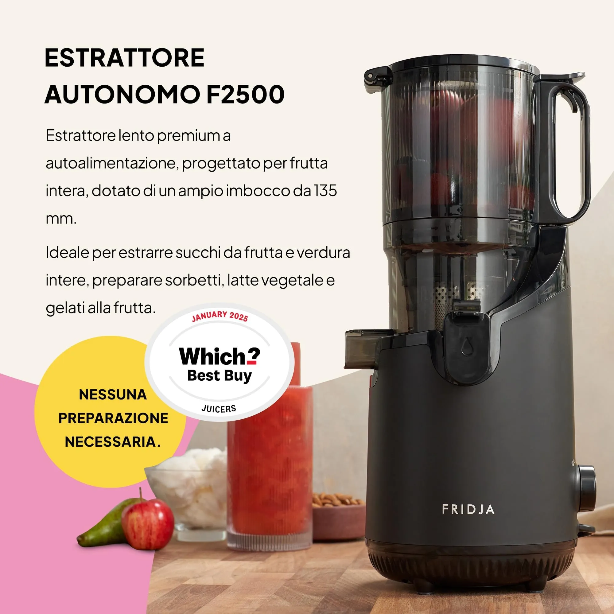 Fridja f2500 Estrattore Autoalimentato, Apertura 135 mm, Frutta Intera - immagine 3