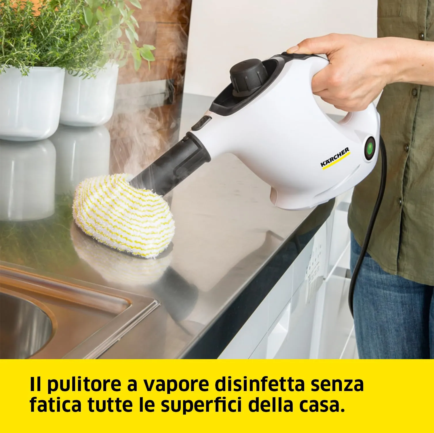 KÄRCHER Pulitore a Vapore SC 1, tempo riscaldamento 3 min, Potenza 1200W, Area di lavoro 20 m², Serbatoio 200 ml, Incl. 2 Ugelli, Bocchetta manuale e Spazzolina tonda - immagine 3