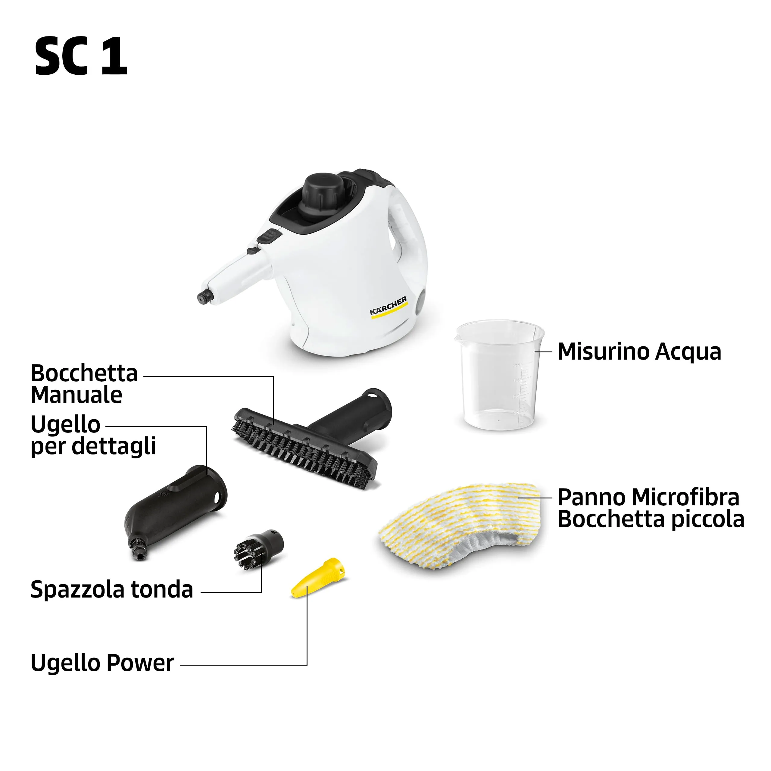 KÄRCHER Pulitore a Vapore SC 1, tempo riscaldamento 3 min, Potenza 1200W, Area di lavoro 20 m², Serbatoio 200 ml, Incl. 2 Ugelli, Bocchetta manuale e Spazzolina tonda - immagine 7