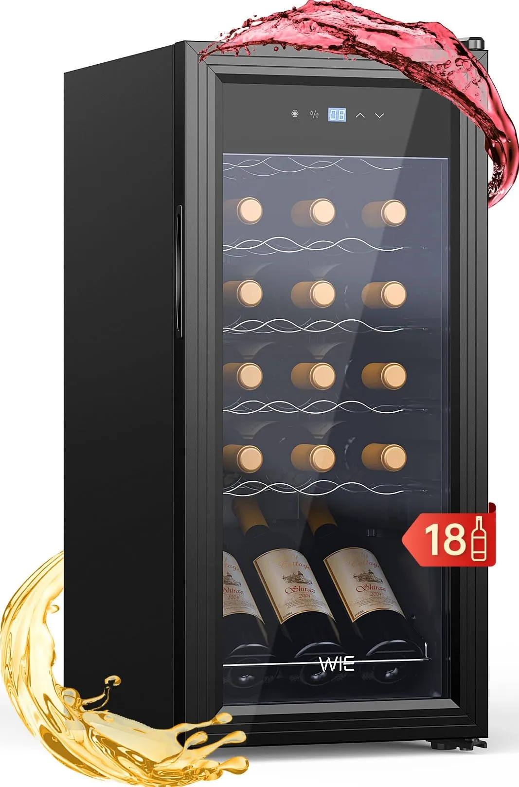 WIE Cantinetta Vino 18 Bottiglie (53L) – Cantinetta Refrigerata per Vino 5–18°C con Touch Screen, Frigo per Vino a Compressore Silenzioso 39dB, 5 Ripiani in Acciaio Inox, Sbrinamento Manuale - immagine 1