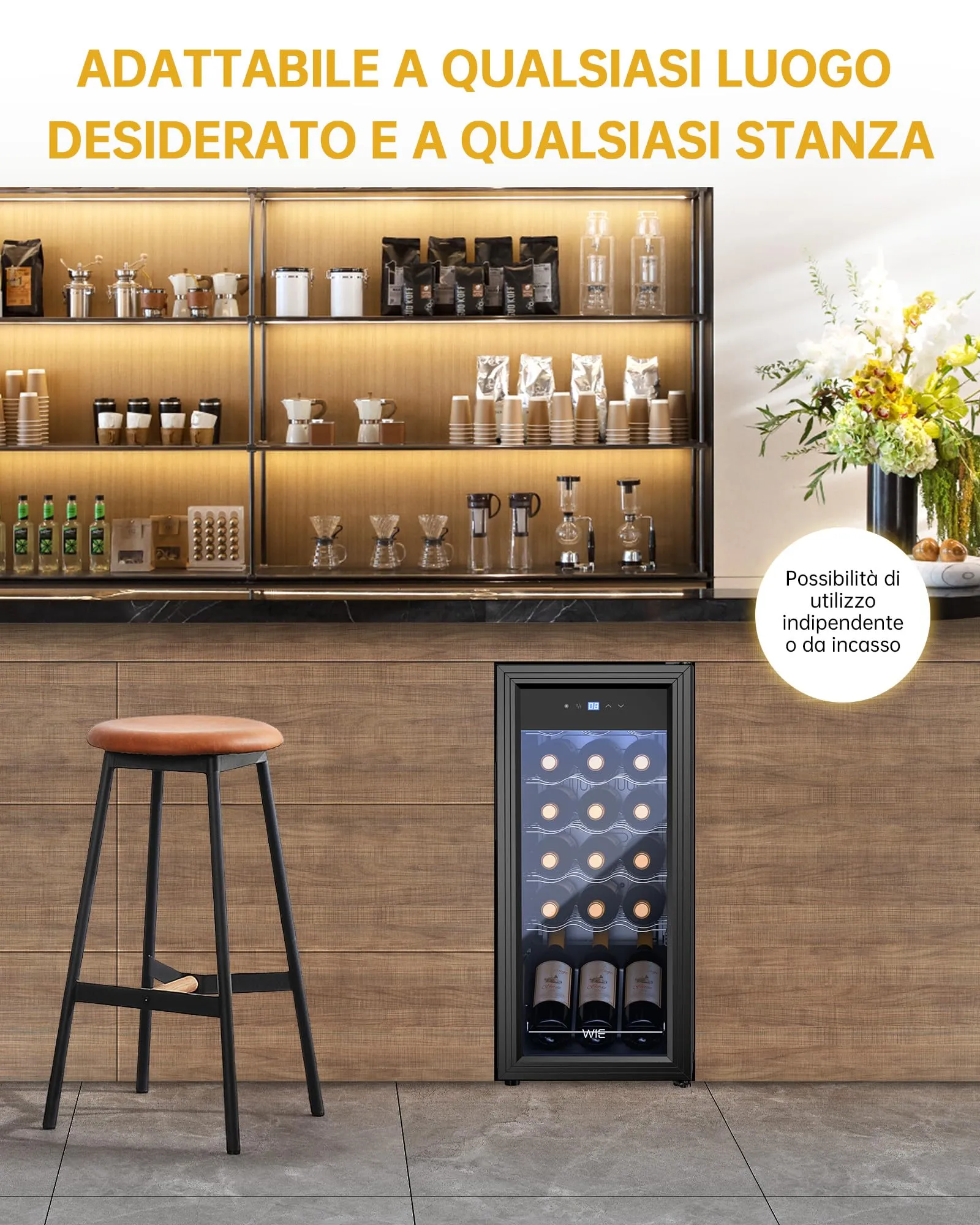WIE Cantinetta Vino 18 Bottiglie (53L) – Cantinetta Refrigerata per Vino 5–18°C con Touch Screen, Frigo per Vino a Compressore Silenzioso 39dB, 5 Ripiani in Acciaio Inox, Sbrinamento Manuale - immagine 8