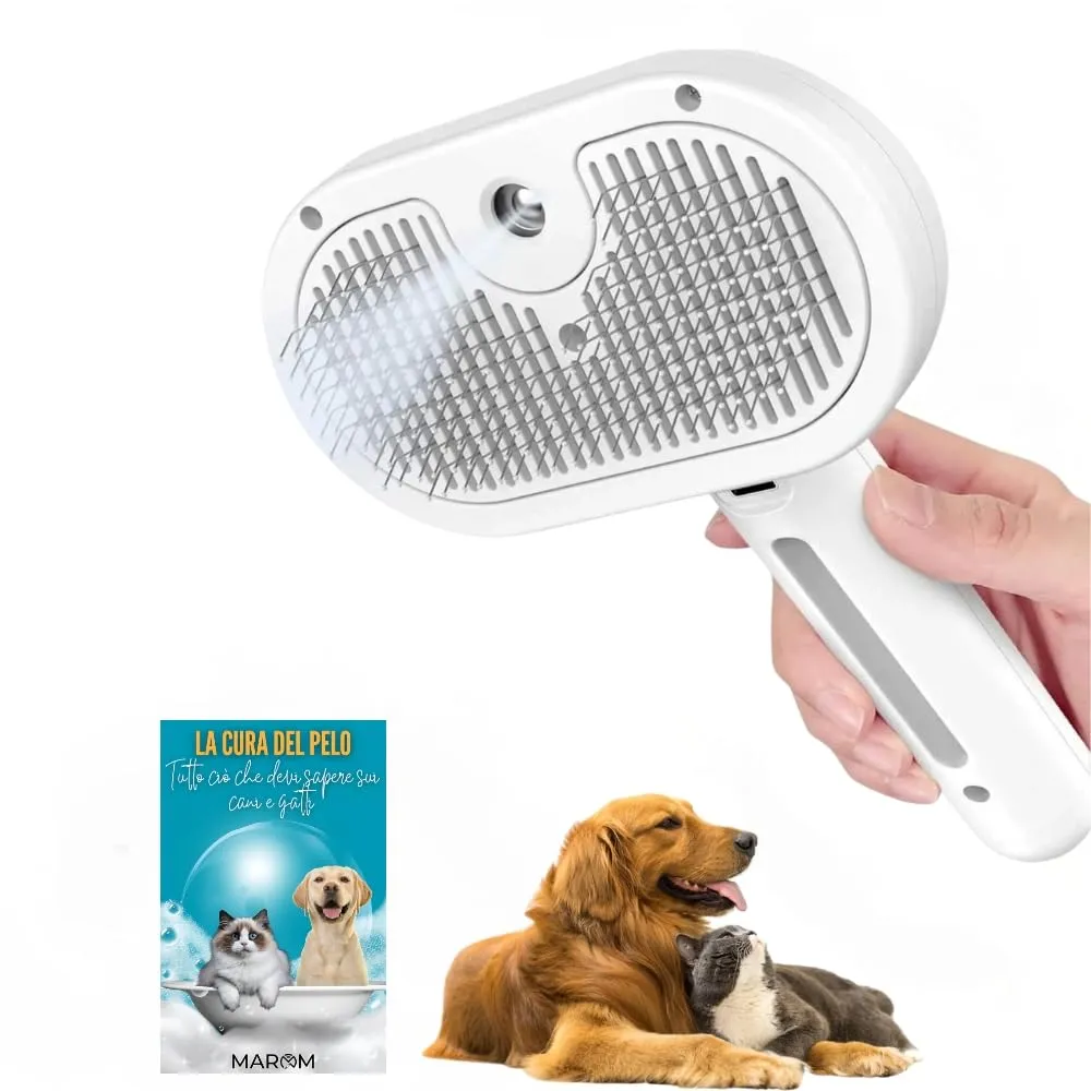 MAROM - Spazzola a vapore per gatti e cani, pettine autopulente per animali con pelo corto e lungo (BIANCO) + EBOOK in Omaggio - immagine 1