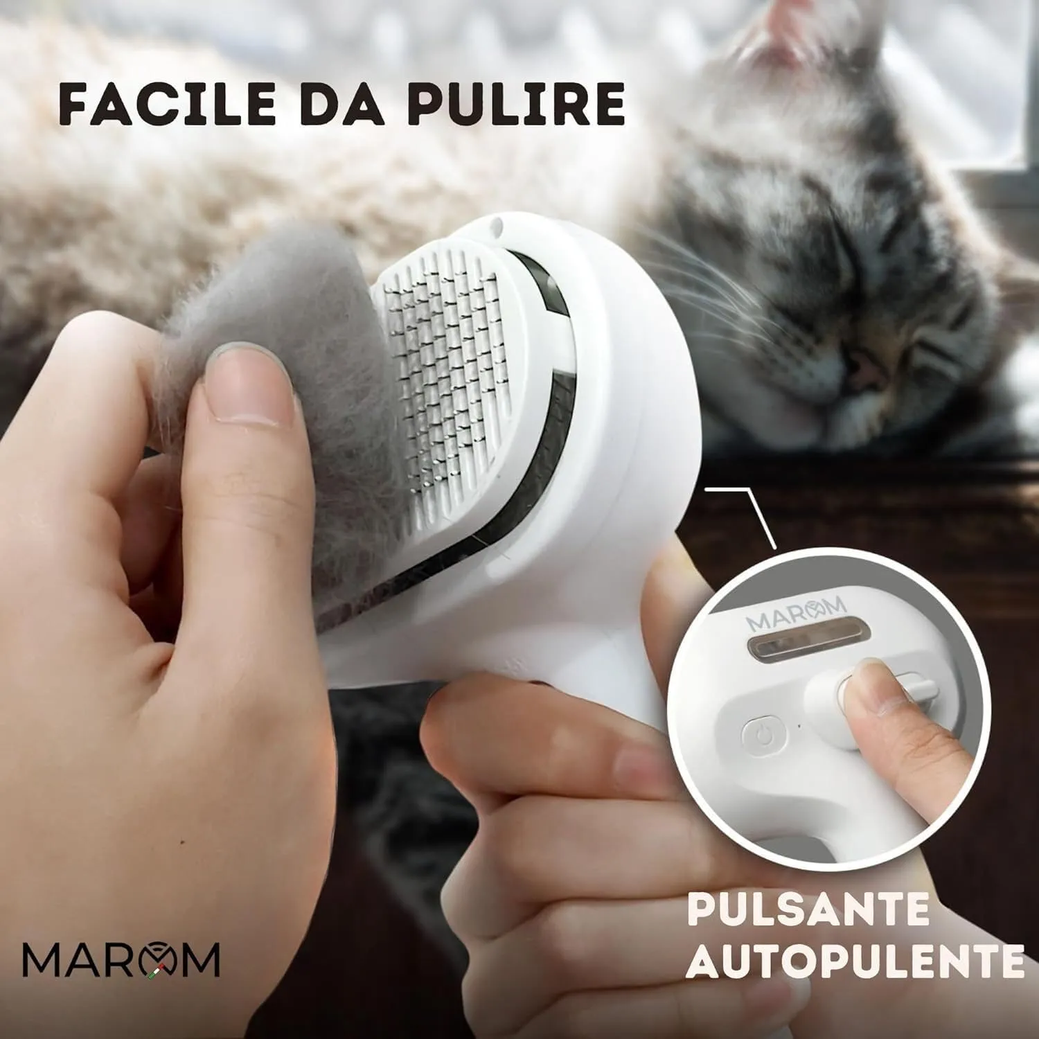 MAROM - Spazzola a vapore per gatti e cani, pettine autopulente per animali con pelo corto e lungo (BIANCO) + EBOOK in Omaggio - immagine 3