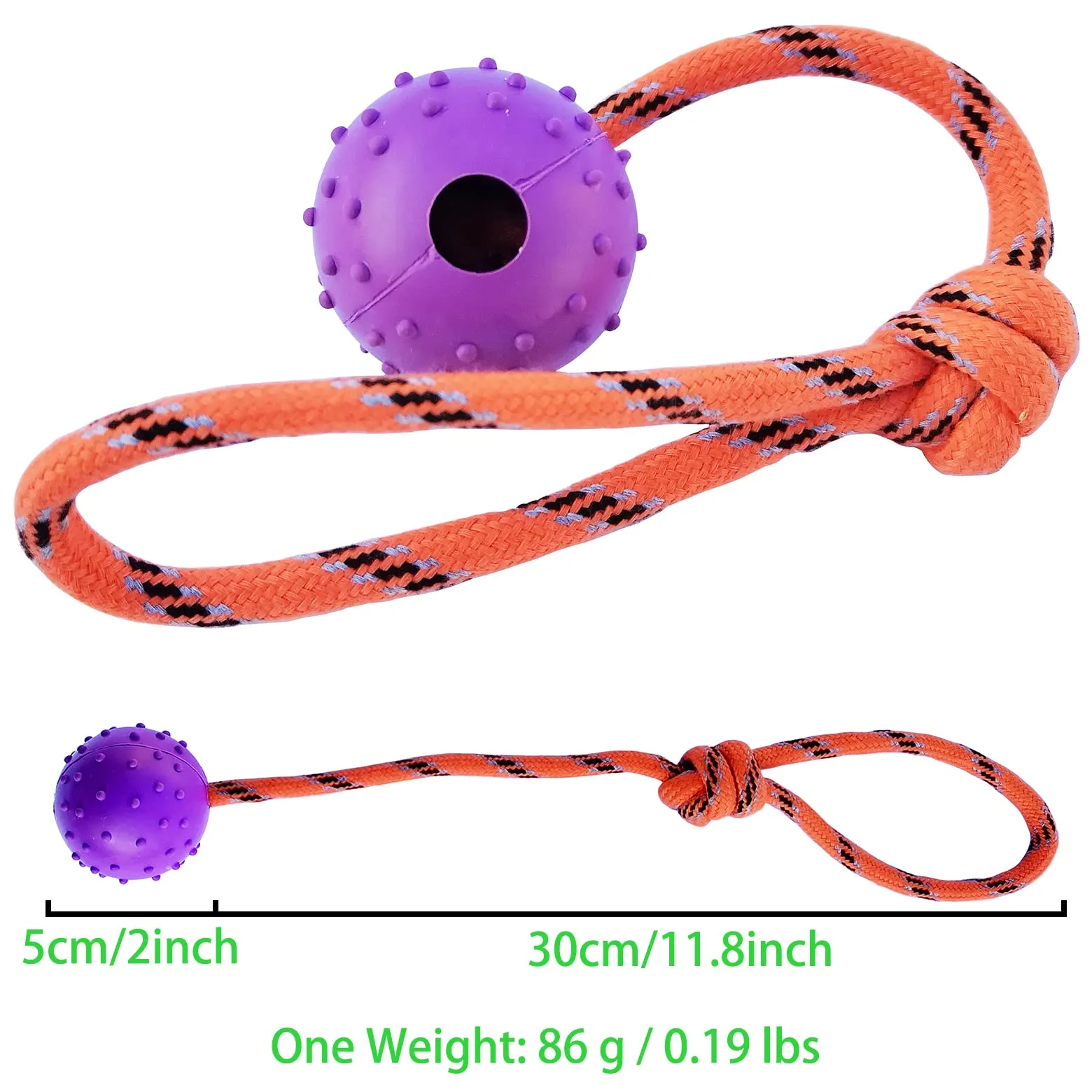 MMSGA 2 palline giocattolo per cani con manico in corda, palla da addestramento per cani con corda, palla di gomma cava per recuperare, catturare, lanciare e tiro alla fune - immagine 2