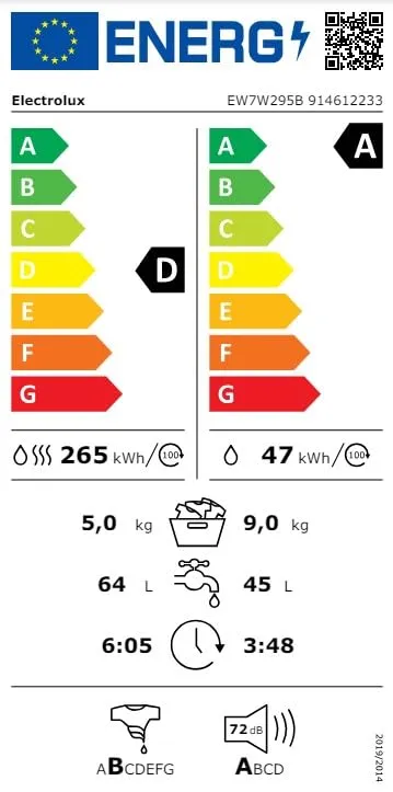 Electrolux EW7W295B Lavasciuga DualCare 700 con Tecnologia SensiCare+, 9 kg Lavaggio o 5 kg Asciugatura, 1400 Giri al Minuto, Lavaggio Rapido e Cesto CareDrum, 847x597x576 mm, Classe A/D, Nero - immagine 5