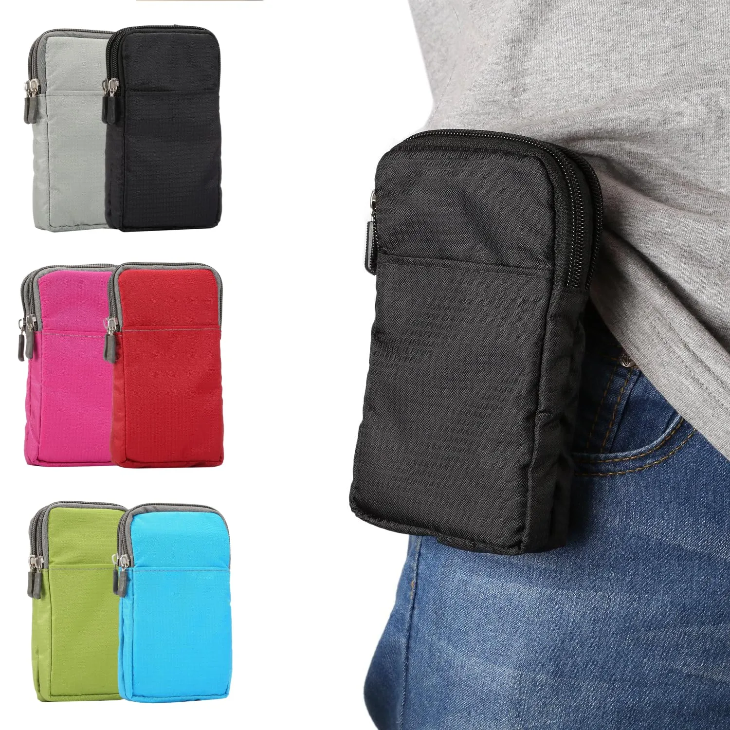 Narunii Marsupio da Cintura Banane Marsupio a Spalla Piccolo Uomo, Marsupio Casual da Escursionismo per Uomo, Custodia da Trasporto, Clip da Cintura con Tasca (15,2 cm, Nero) - immagine 1