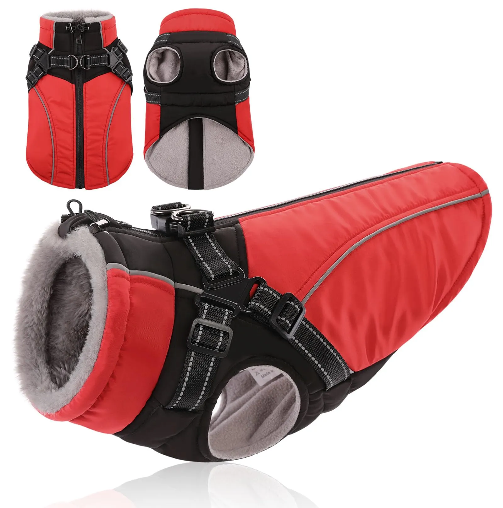 KONVINIT Cappotto Invernale per Cani Grandi con Pettorina - Giacca Impermeabile Calda con Zip Posteriore e Elementi Riflettenti - immagine 2