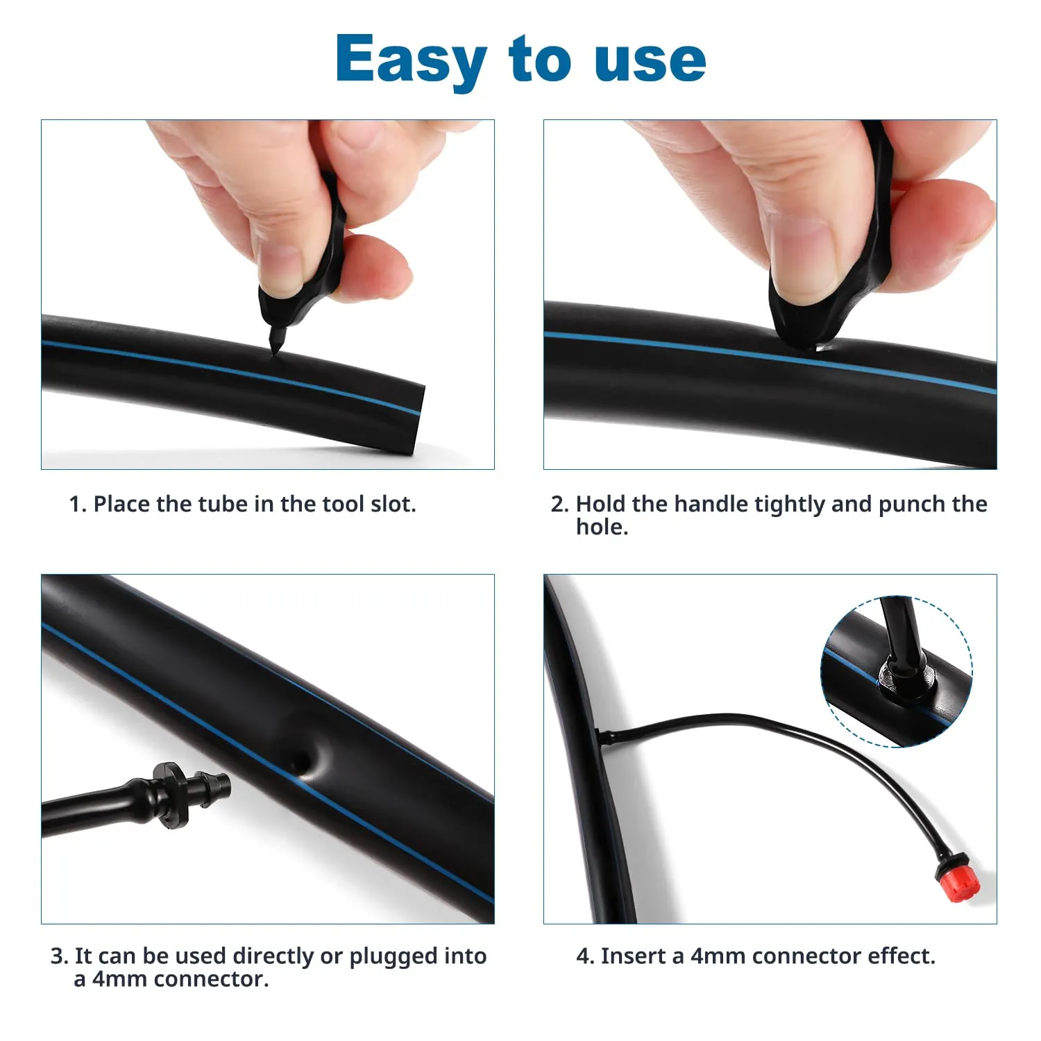 VooGenzek 20 Pezzi Mini Perforatore Tubo di Irrigazione a Goccia, 4 mm Irrigazione Perforatore Foro, Strumento di Perforazione per Tubi di Irrigazione all'aperto, per Tubo in PE - immagine 4