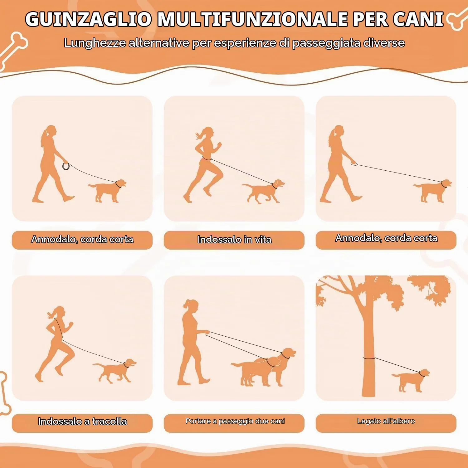 PETCOOZ Guinzaglio Doppio per Cani, Guinzaglio per Cani 3M Regolabile con Fino Riflettente, Multifunzione e Resistente di Cani Piccoli, Medi e Grandi, Nero - immagine 2