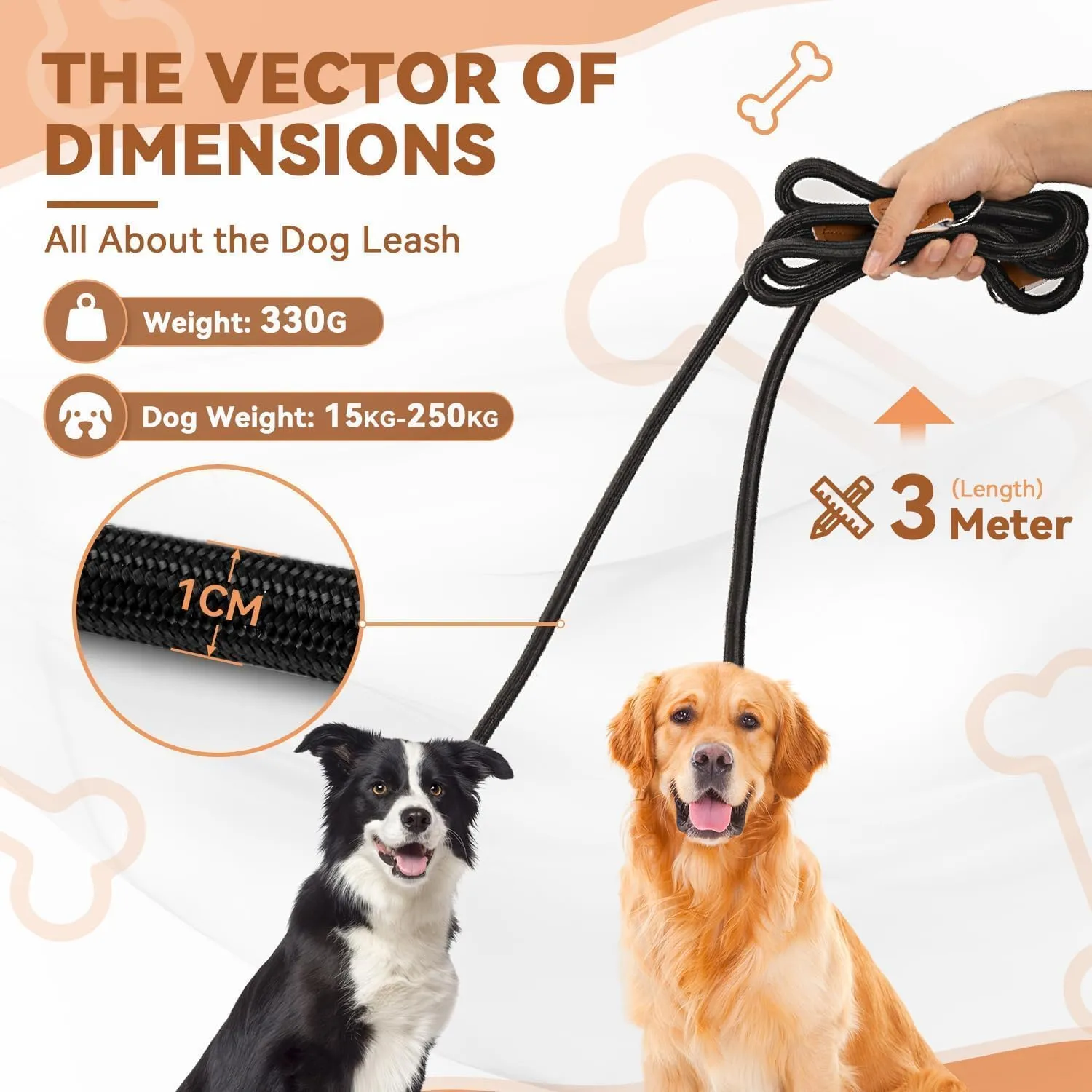 PETCOOZ Guinzaglio Doppio per Cani, Guinzaglio per Cani 3M Regolabile con Fino Riflettente, Multifunzione e Resistente di Cani Piccoli, Medi e Grandi, Nero - immagine 5