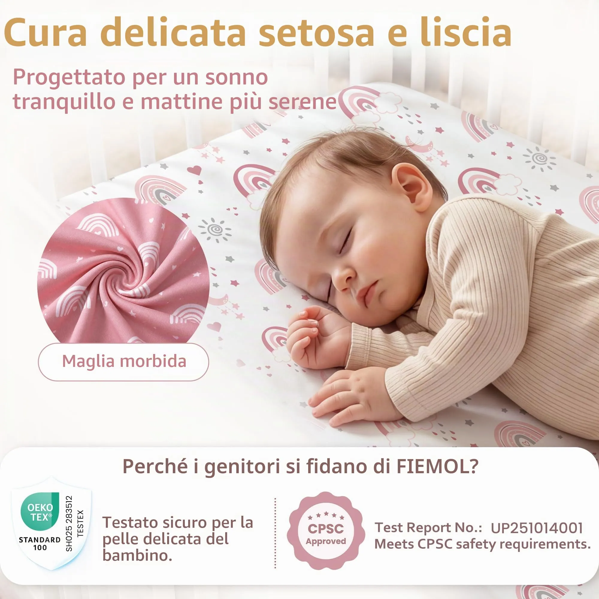 FIEMOL Lenzuola per Lettino Bambina Confezione da 3 - Microfibra Ultra Morbida Arcobaleno Rosa - Per Materasso Lettino Standard 52"x28" - immagine 5