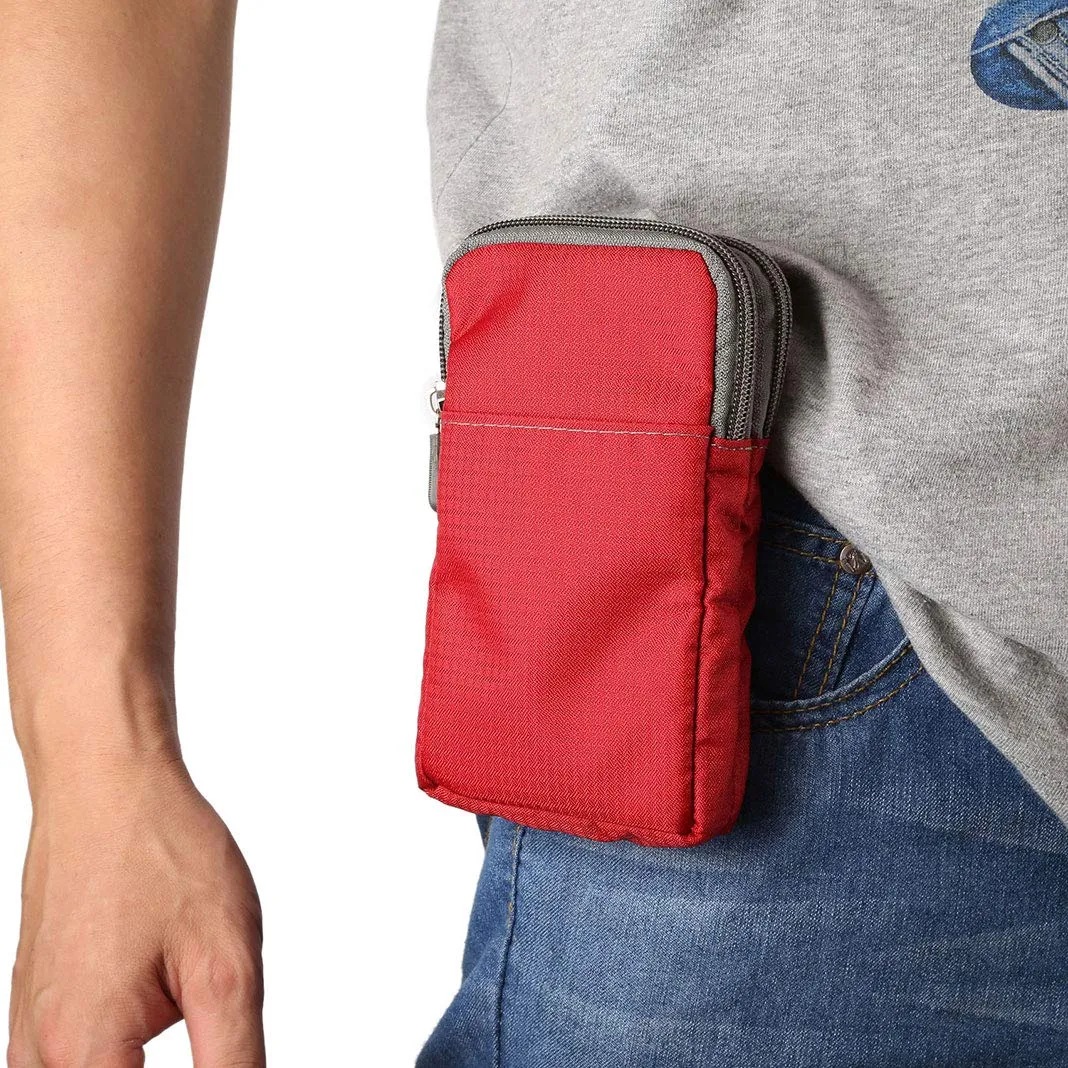 Narunii Marsupio da Cintura a Spalla Piccolo da Uomo, Marsupio Casual da Escursionismo per Uomo, Custodia da Trasporto con Clip da Cintura (15.2 cm, Rosso) - immagine 2