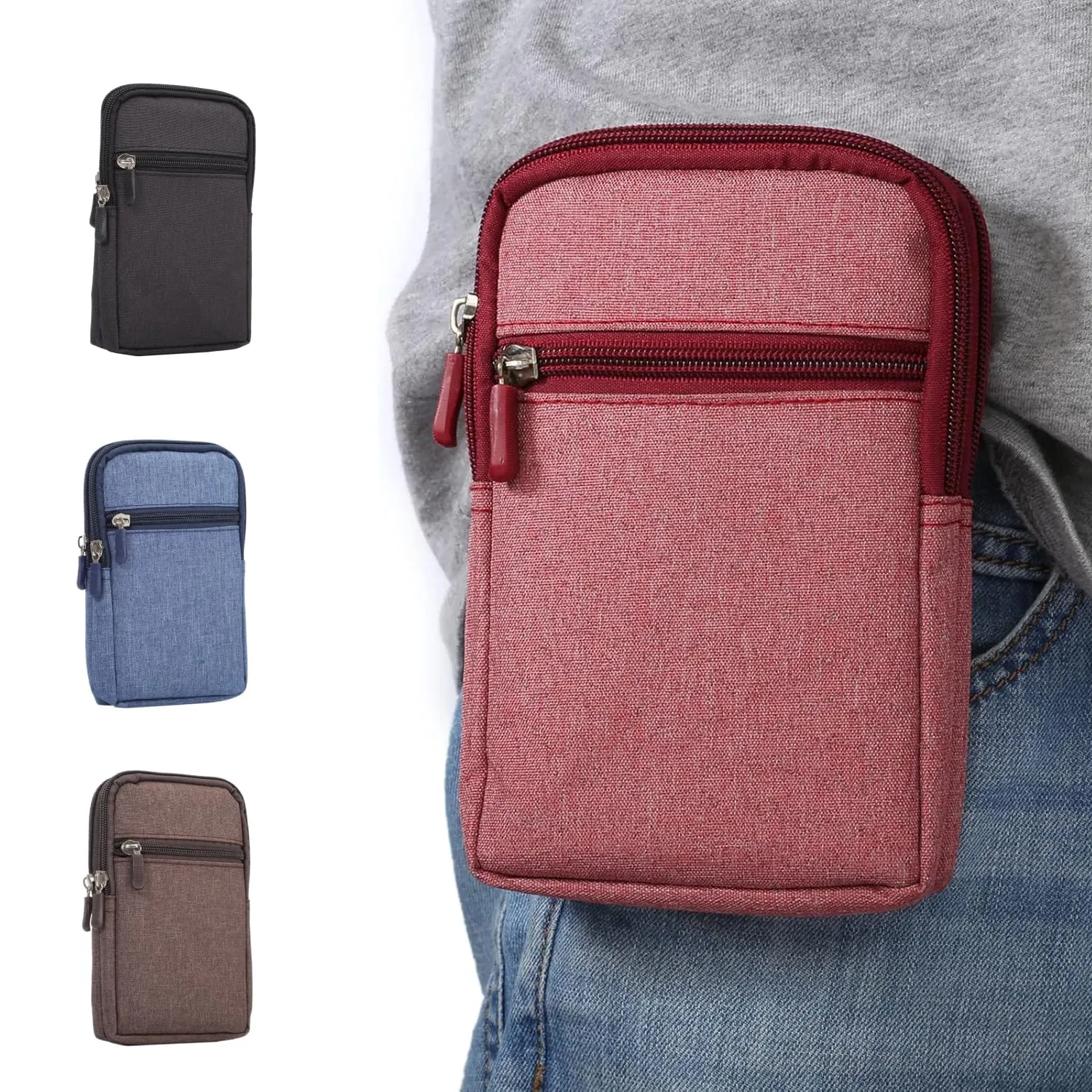 Narunii Marsupio da Cintura a Spalla Piccolo Uomo, Marsupio da Viaggio Casual per Uomo, Custodia da Trasporto con Clip per Cintura (16 cm, Rosso) - immagine 1