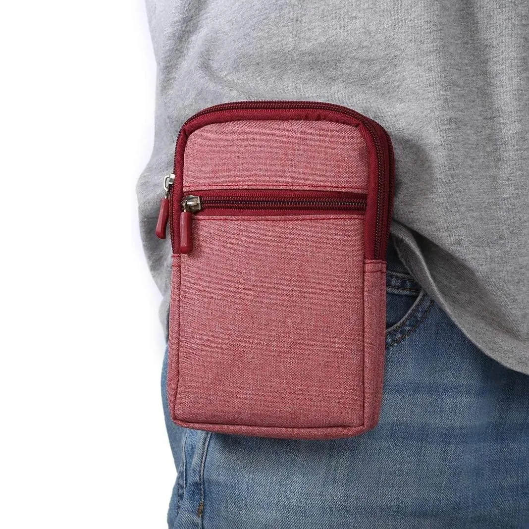 Narunii Marsupio da Cintura a Spalla Piccolo Uomo, Marsupio da Viaggio Casual per Uomo, Custodia da Trasporto con Clip per Cintura (16 cm, Rosso) - immagine 2