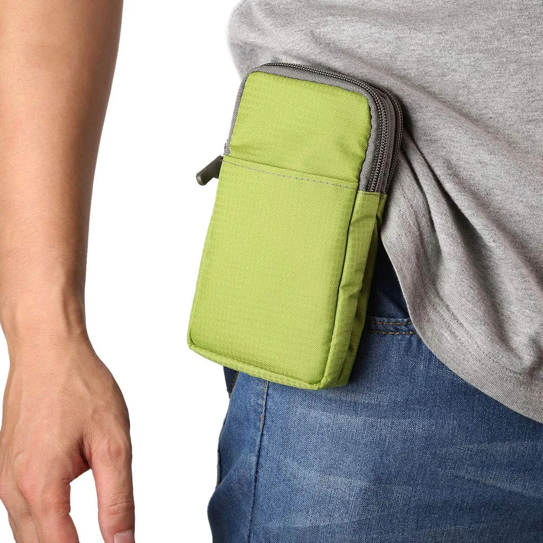 Narunii Marsupio da Cintura a Forma di Banana Marsupio a Tracolla Piccolo da Uomo, Marsupio da Escursionismo Casual da Uomo con Copertura di Trasporto e Clip per Cintura (15,2 cm, Verde) - immagine 2