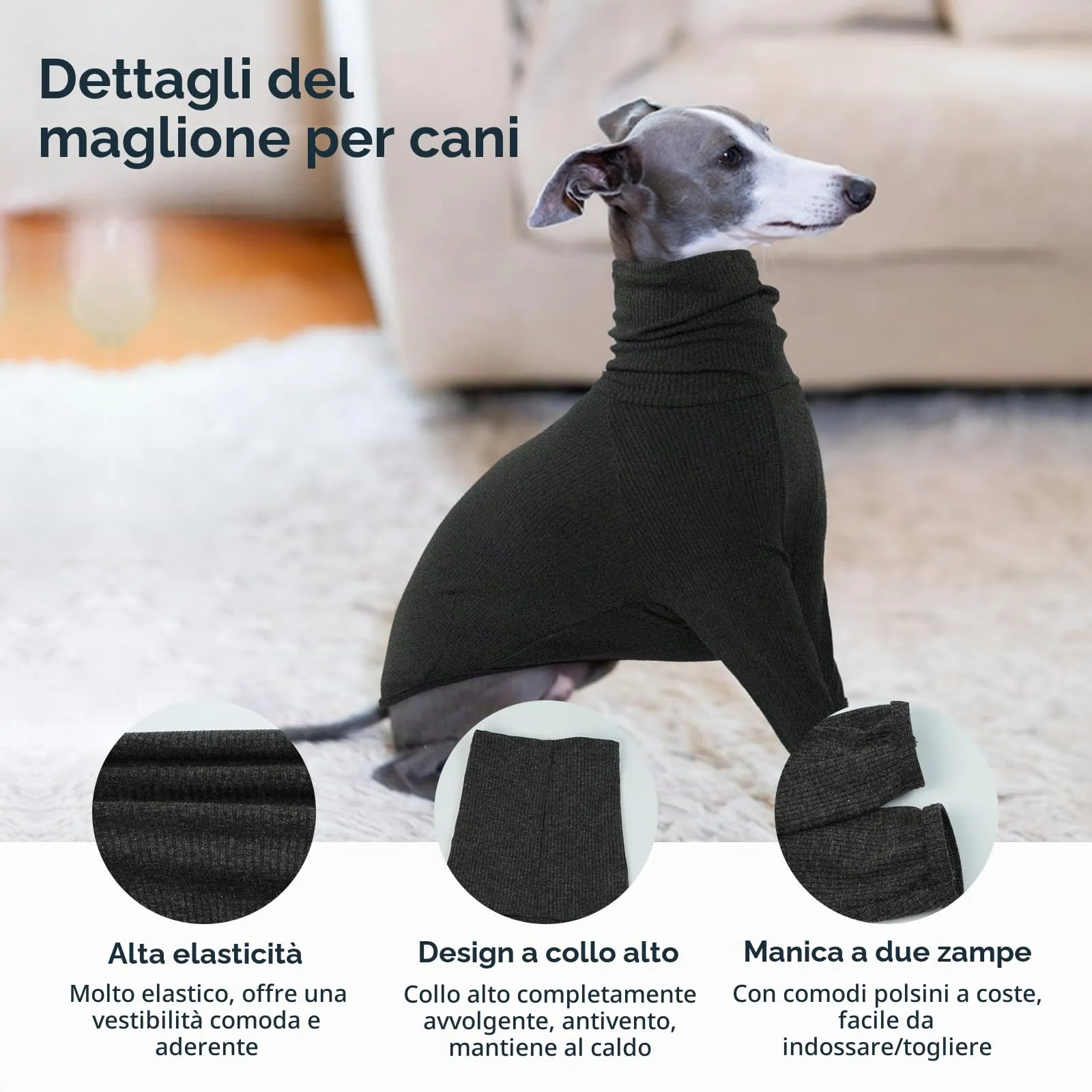 IECOii Maglione Whippet, maglione a collo alto per cani di piccola taglia, felpa levriero pullover tuta Whippet, pigiama levriero italiano leggero e accogliente - immagine 4