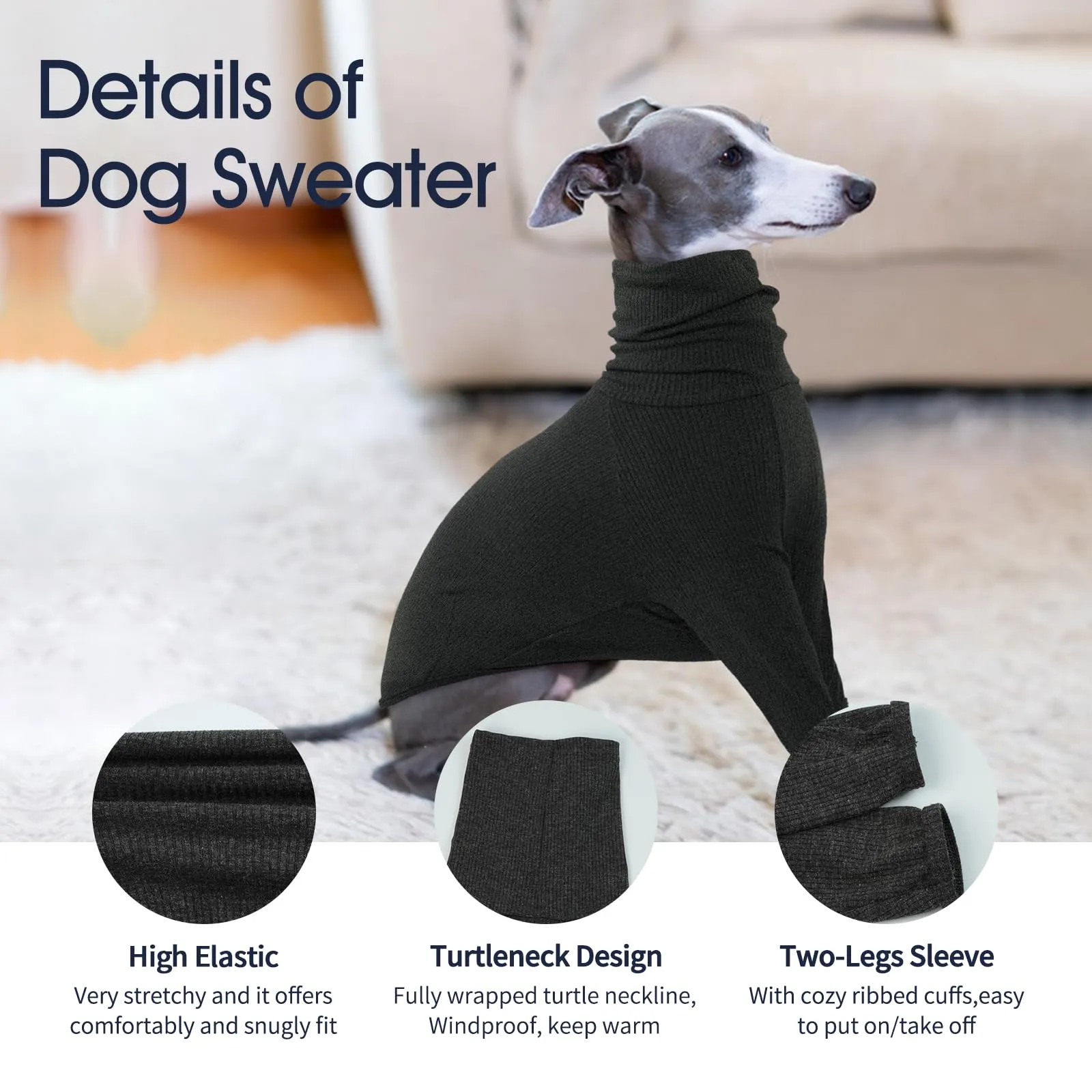 IECOii Maglione invernale per levrieri, maglione a collo alto per cani di taglia grande, tuta da levriero italiano, per interni ed esterni, camicie per cani adatte per levriero afgano Lurcher, Saluki - immagine 4