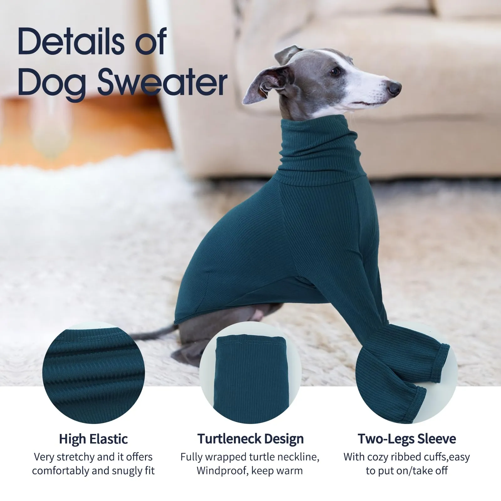 IECOii Maglione a collo alto per levriero, pigiama termico caldo maglieria cappotti levriero per il freddo, felpe whippet maglioni per cani di taglia grande, abbigliamento classico per levriero - immagine 4