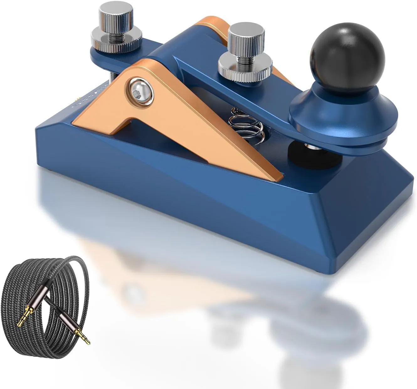 CW Morse Code Key - Chiave tascabile con codice Morse Telegraph Base in lega di alluminio grigia per radioamatoriali, tensione regolabile (blu) - immagine 1