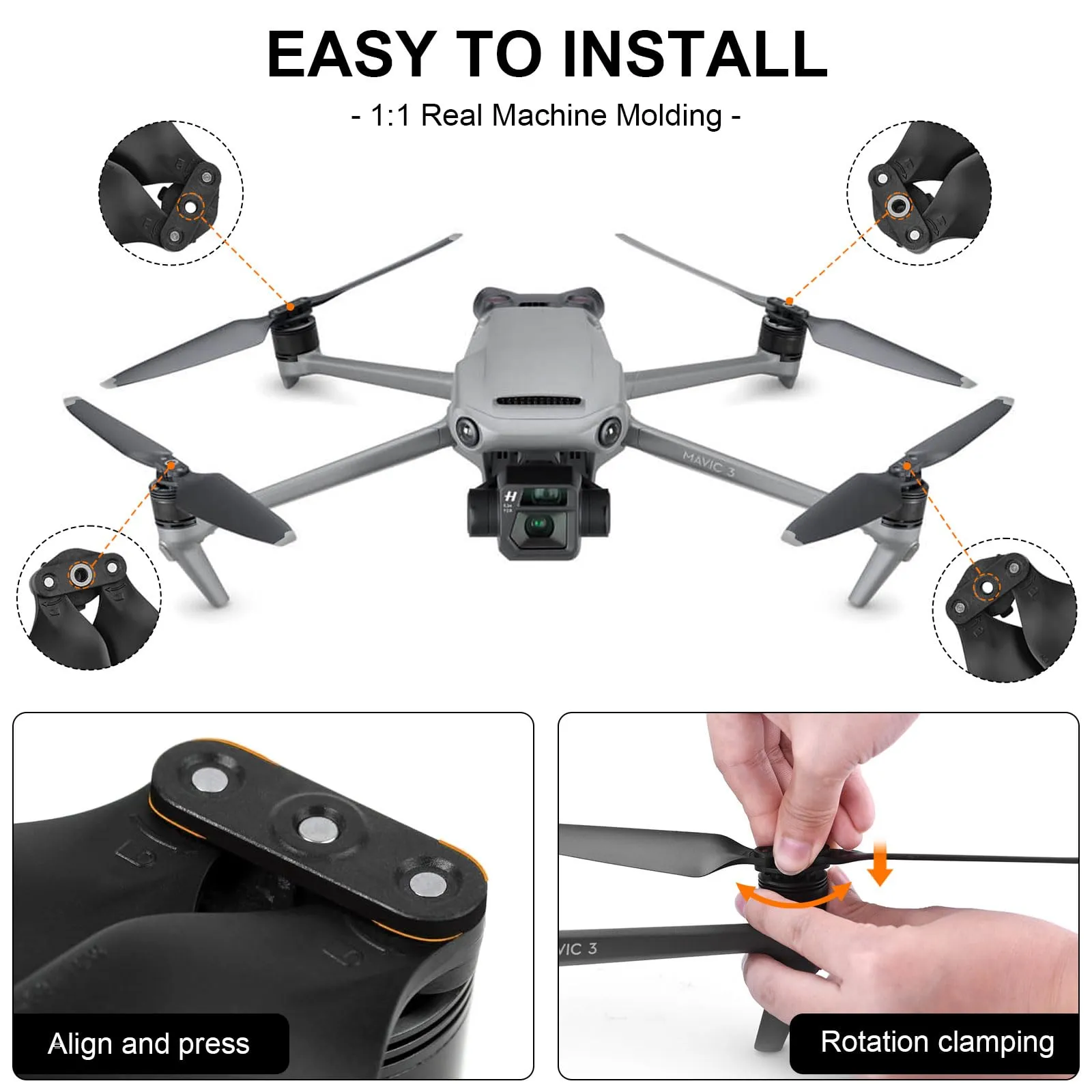 Bocguy 8 Pezzi Eliche Mavic 3, Eliche 9453F per Mavic 3/3 Pro / 3 Classic / 3 Cine / 3 Pro Cine Accessori Sostituzione Drone con Rilascio Rapido, Basso Rumore & Stabile (Argento) - immagine 3