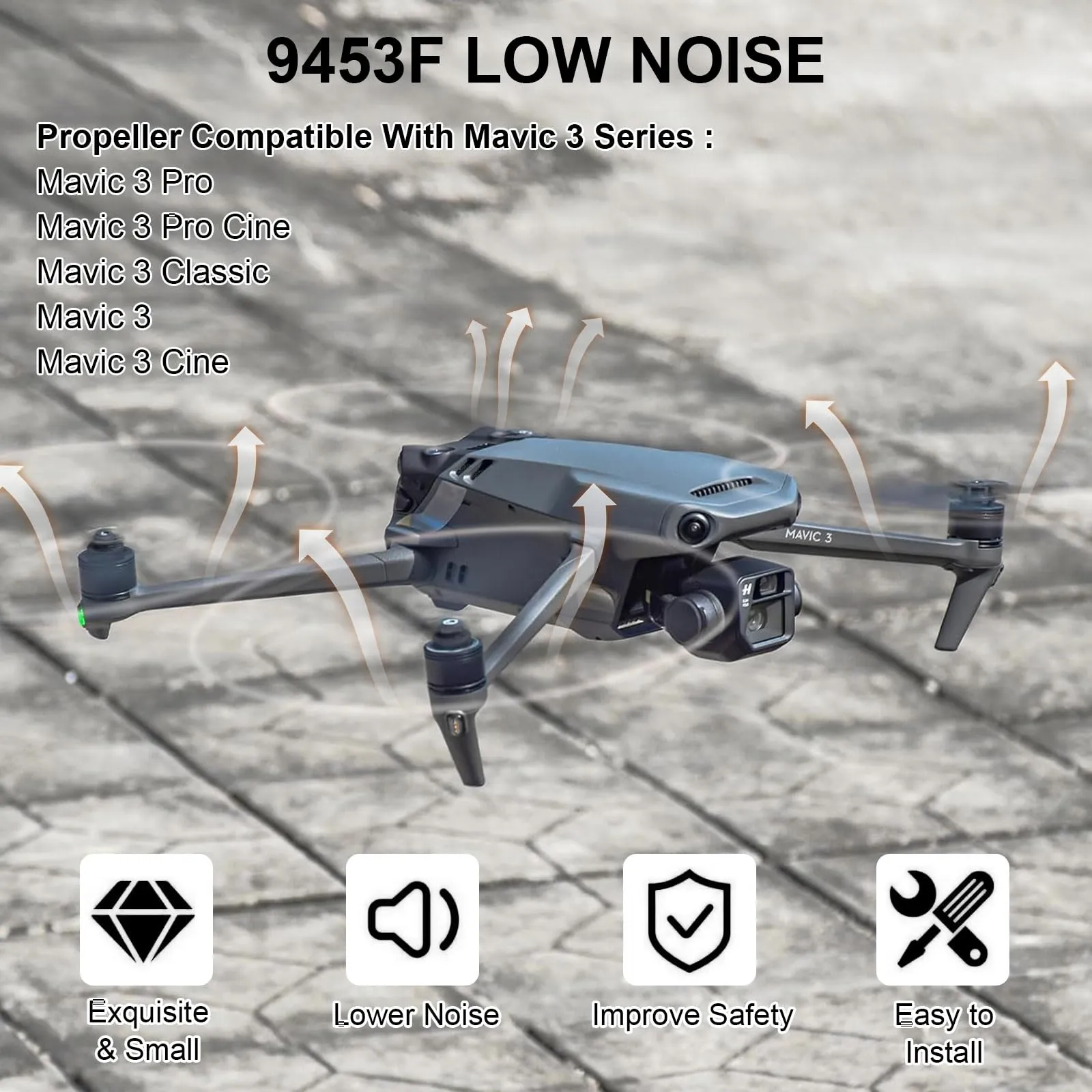 Bocguy 8 Pezzi Eliche Mavic 3, Eliche 9453F per Mavic 3/3 Pro / 3 Classic / 3 Cine / 3 Pro Cine Accessori Sostituzione Drone con Rilascio Rapido, Basso Rumore & Stabile (Argento) - immagine 5