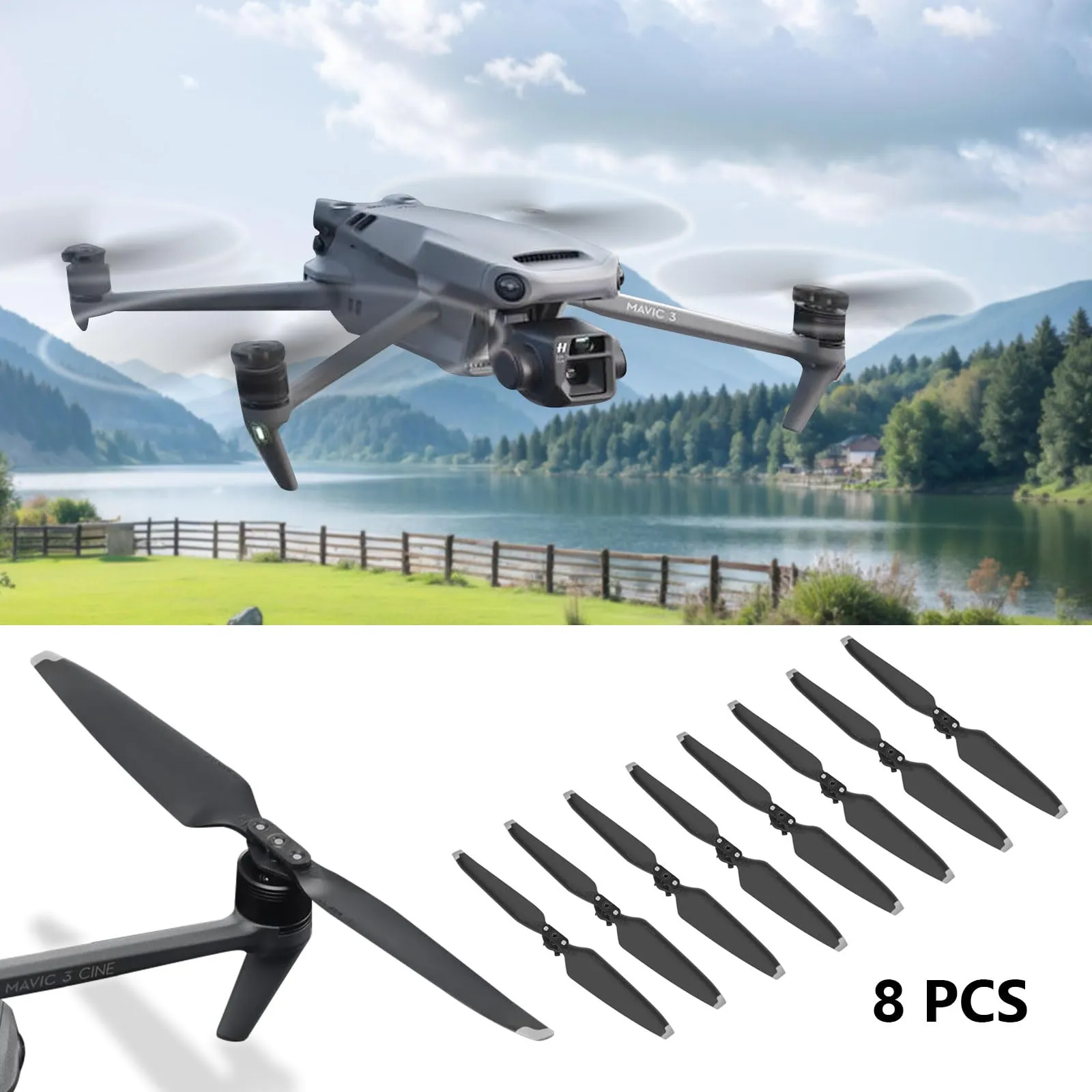 Bocguy 8 Pezzi Eliche Mavic 3, Eliche 9453F per Mavic 3/3 Pro / 3 Classic / 3 Cine / 3 Pro Cine Accessori Sostituzione Drone con Rilascio Rapido, Basso Rumore & Stabile (Argento) - immagine 6