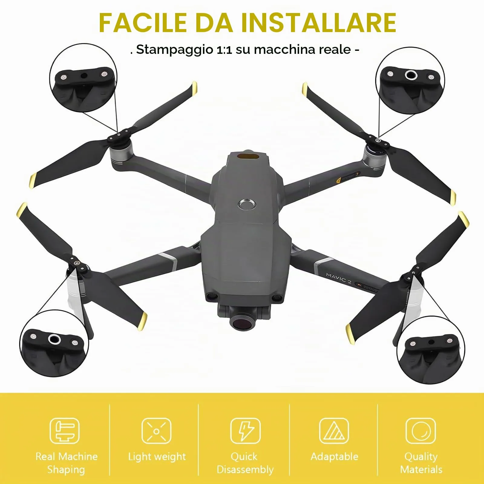 Bocguy 8 Pezzi Eliche Mavic 2, Eliche 8743 per Mavic 2 / Mavic 2 Pro/Mavic 2 Zoom Accessori Sostituzione Drone con Design a Rilascio Rapido, Basso Rumore & Stabile (Oro) - immagine 3