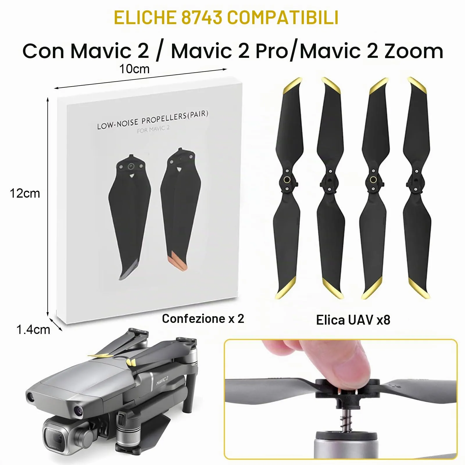Bocguy 8 Pezzi Eliche Mavic 2, Eliche 8743 per Mavic 2 / Mavic 2 Pro/Mavic 2 Zoom Accessori Sostituzione Drone con Design a Rilascio Rapido, Basso Rumore & Stabile (Oro) - immagine 4