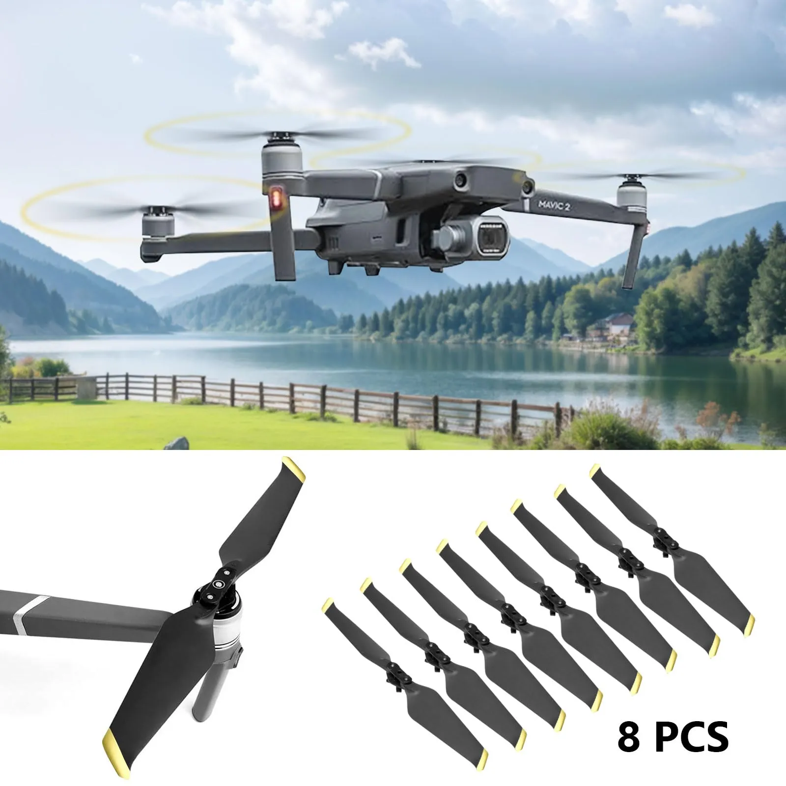 Bocguy 8 Pezzi Eliche Mavic 2, Eliche 8743 per Mavic 2 / Mavic 2 Pro/Mavic 2 Zoom Accessori Sostituzione Drone con Design a Rilascio Rapido, Basso Rumore & Stabile (Oro) - immagine 5