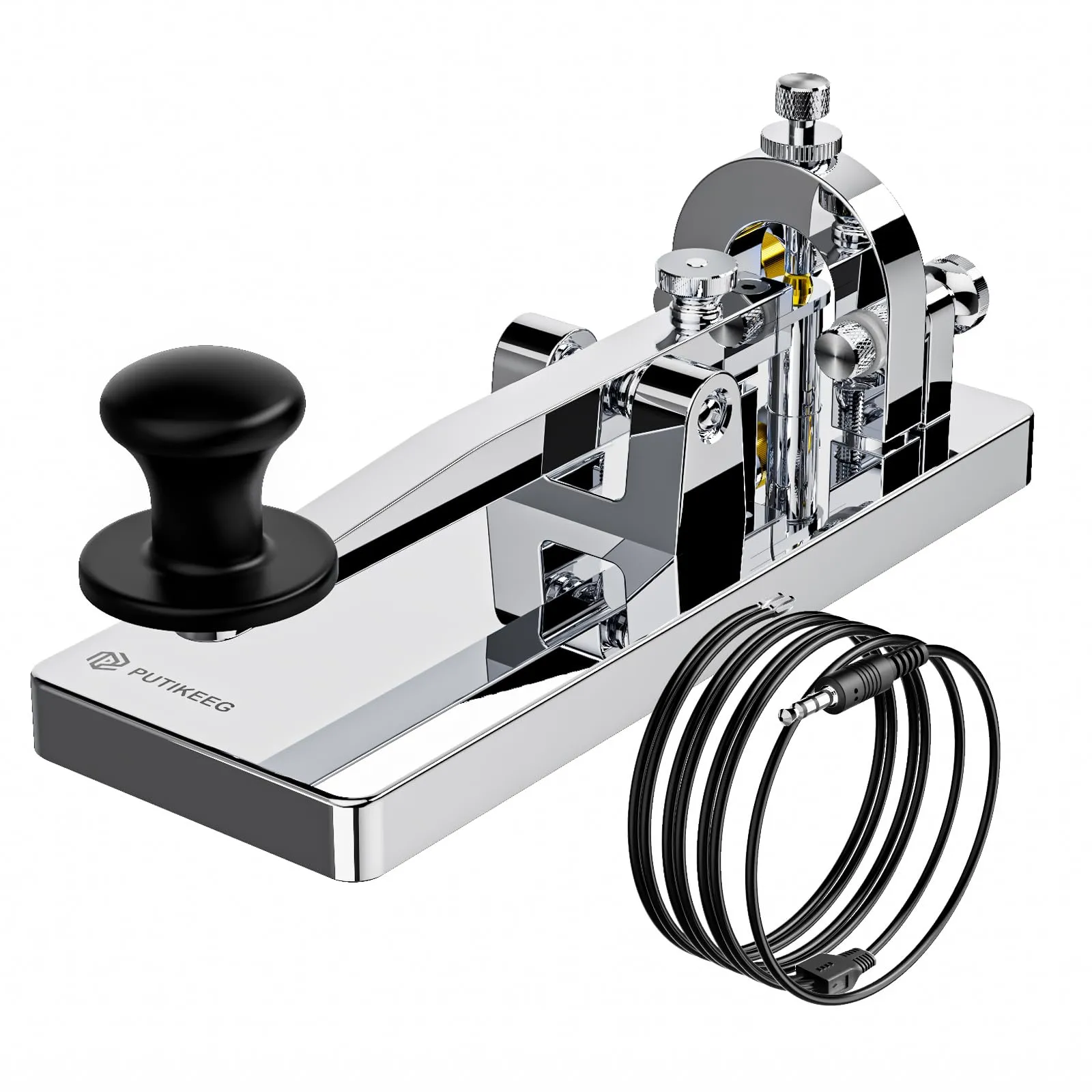 CW Telegraph Key – Chiave classica in acciaio inox con codice Morse, onde corte, radio a onde corte, per fare pratica con telegramma, oscillatore, chiave diritta (argento) - immagine 1