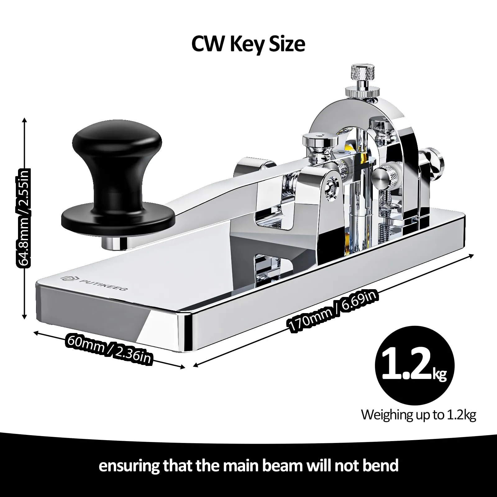 CW Telegraph Key – Chiave classica in acciaio inox con codice Morse, onde corte, radio a onde corte, per fare pratica con telegramma, oscillatore, chiave diritta (argento) - immagine 3