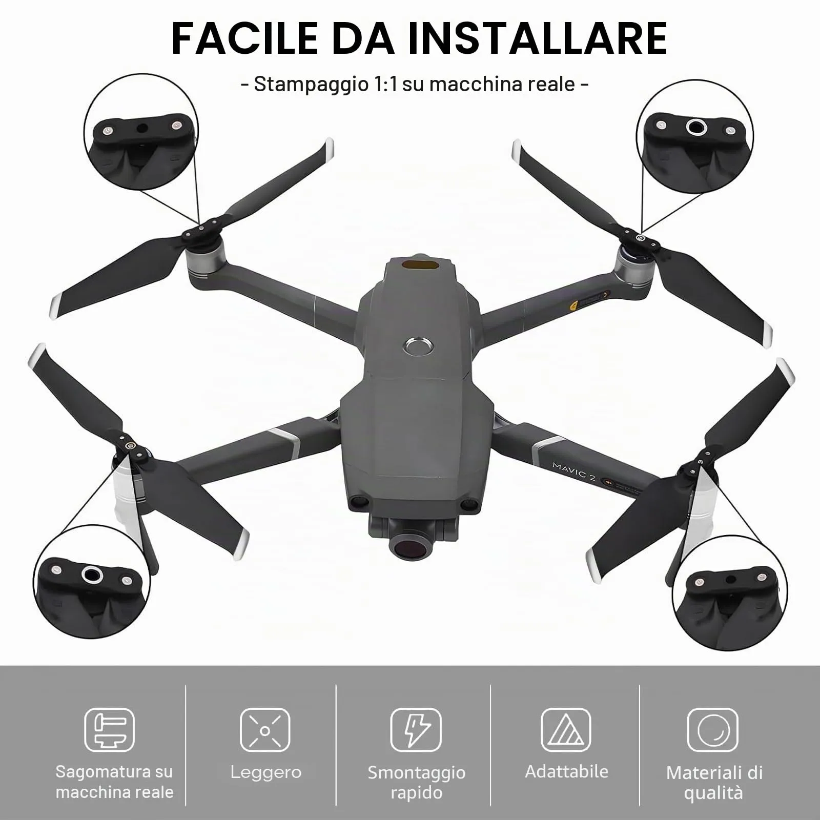 Bocguy 8 Pezzi Eliche Mavic 2, Eliche 8743 per Mavic 2 / Mavic 2 Pro/Mavic 2 Zoom Accessori Sostituzione Drone con Design a Rilascio Rapido, Basso Rumore & Stabile (Argento) - immagine 3